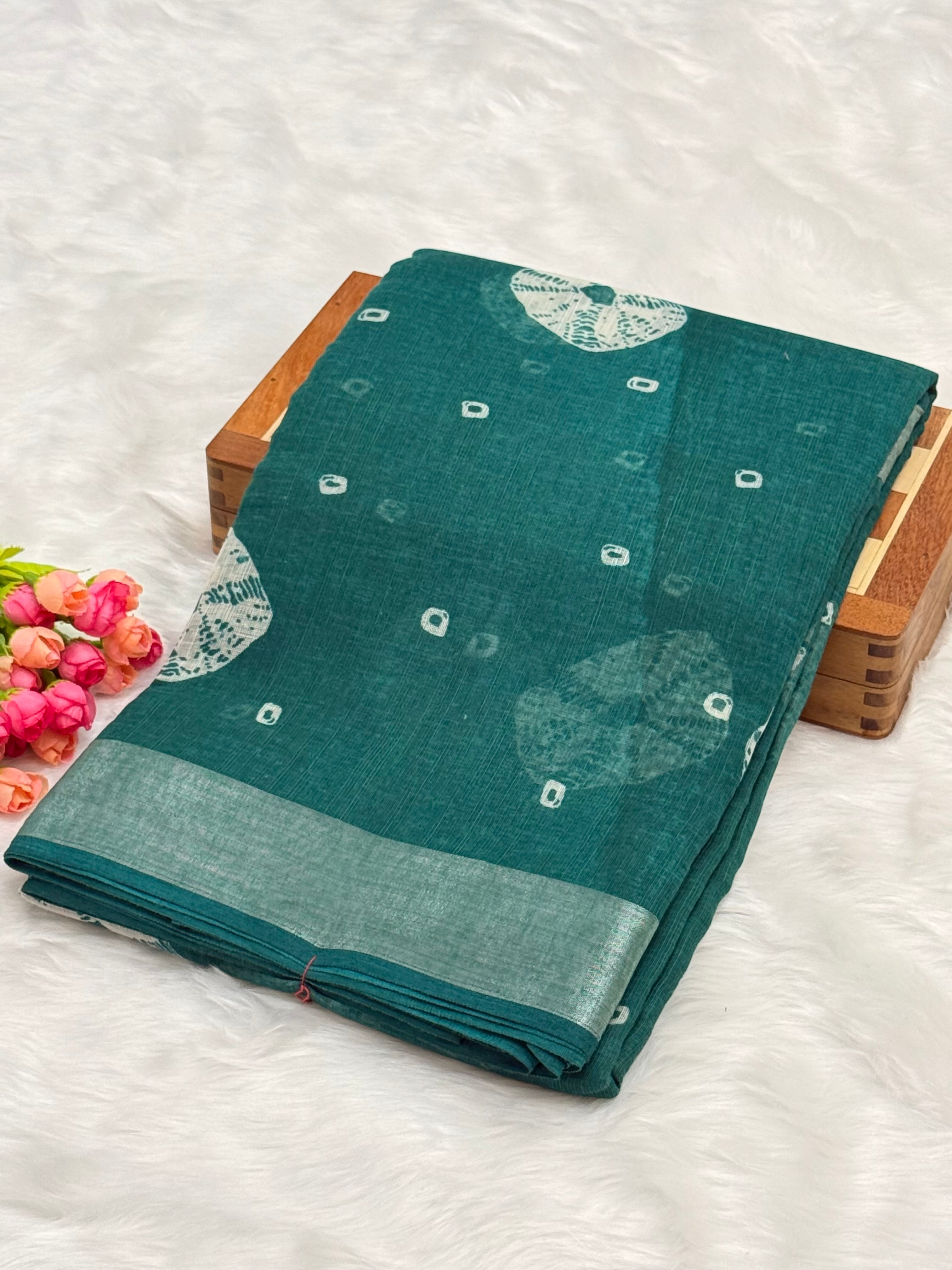 FANCY DOLLA SILK SAREE - TEAL GREEN