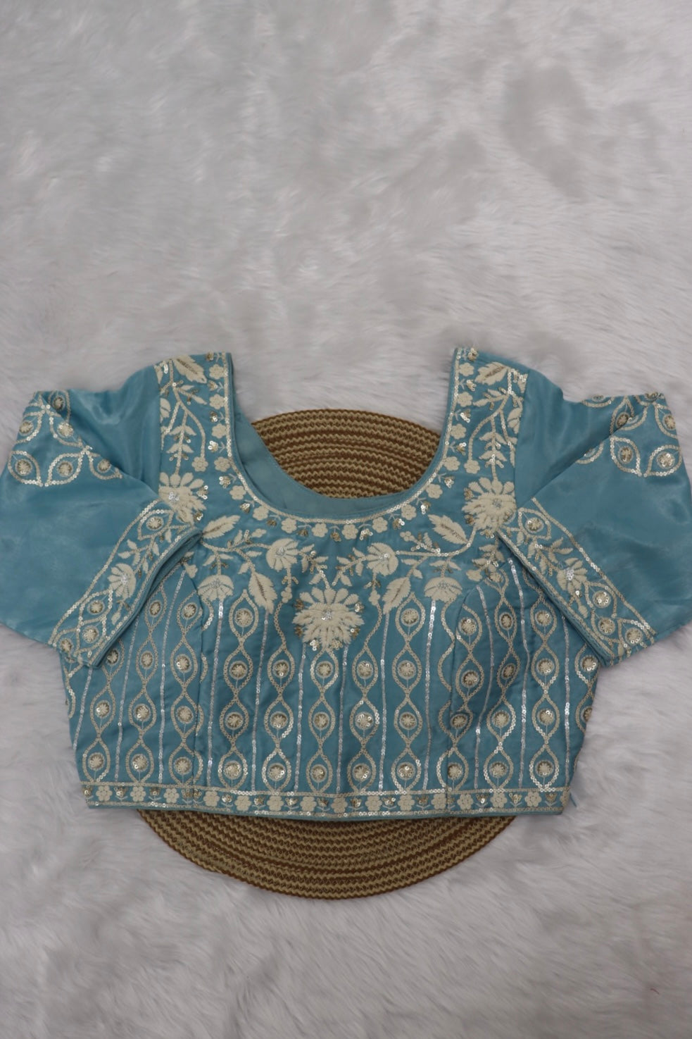 DESIGNER EMBROIDERED READY TO WEAR BLOUSE - TURQUOISE