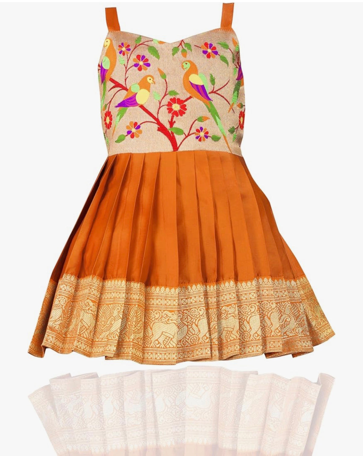 TRADITIONAL PATTU PAVADAI TAPETA SILK FROCK DRESS - ORANGE