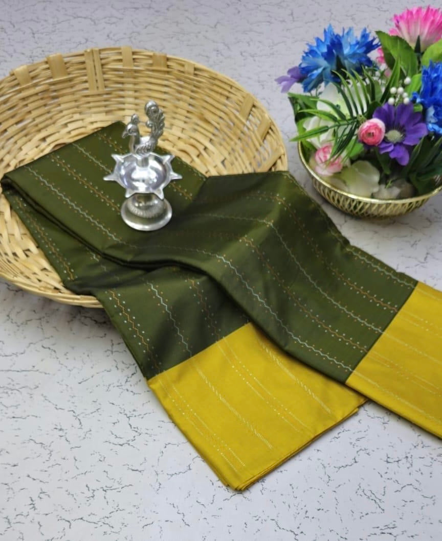 AARANI PARTY WEAR SOFT SILK SAREE - OLIVE GREEN