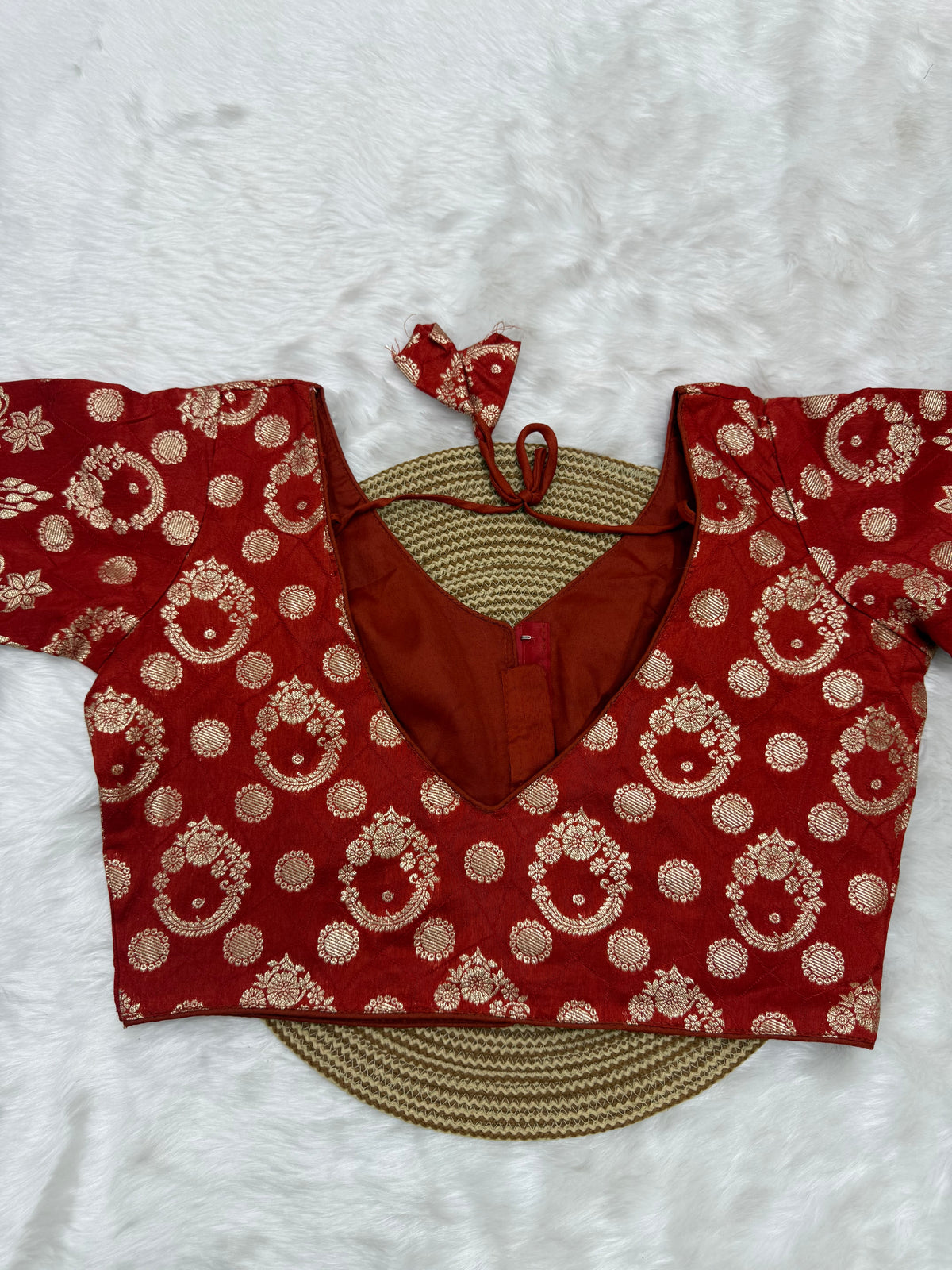 DESIGNER BROCADE WORK READYMADE BLOUSE - BRICK RED