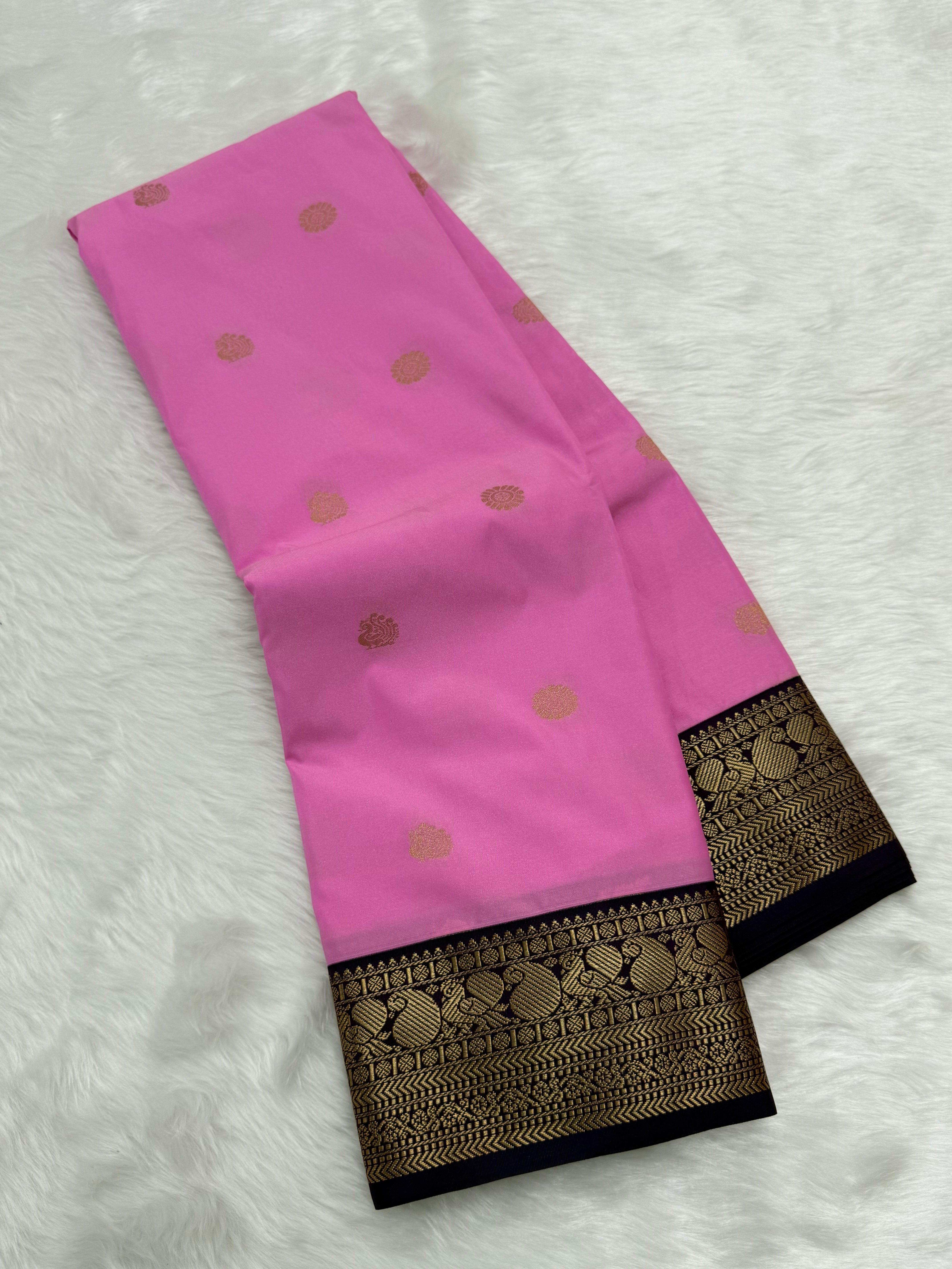 PREMIUM SEMI KANCHI SILK SAREE - ROSE PINK