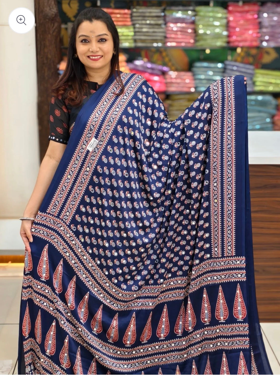 SEMI MODAL SILK SAREE WITH MIRROR WORK - NAVY BLUE