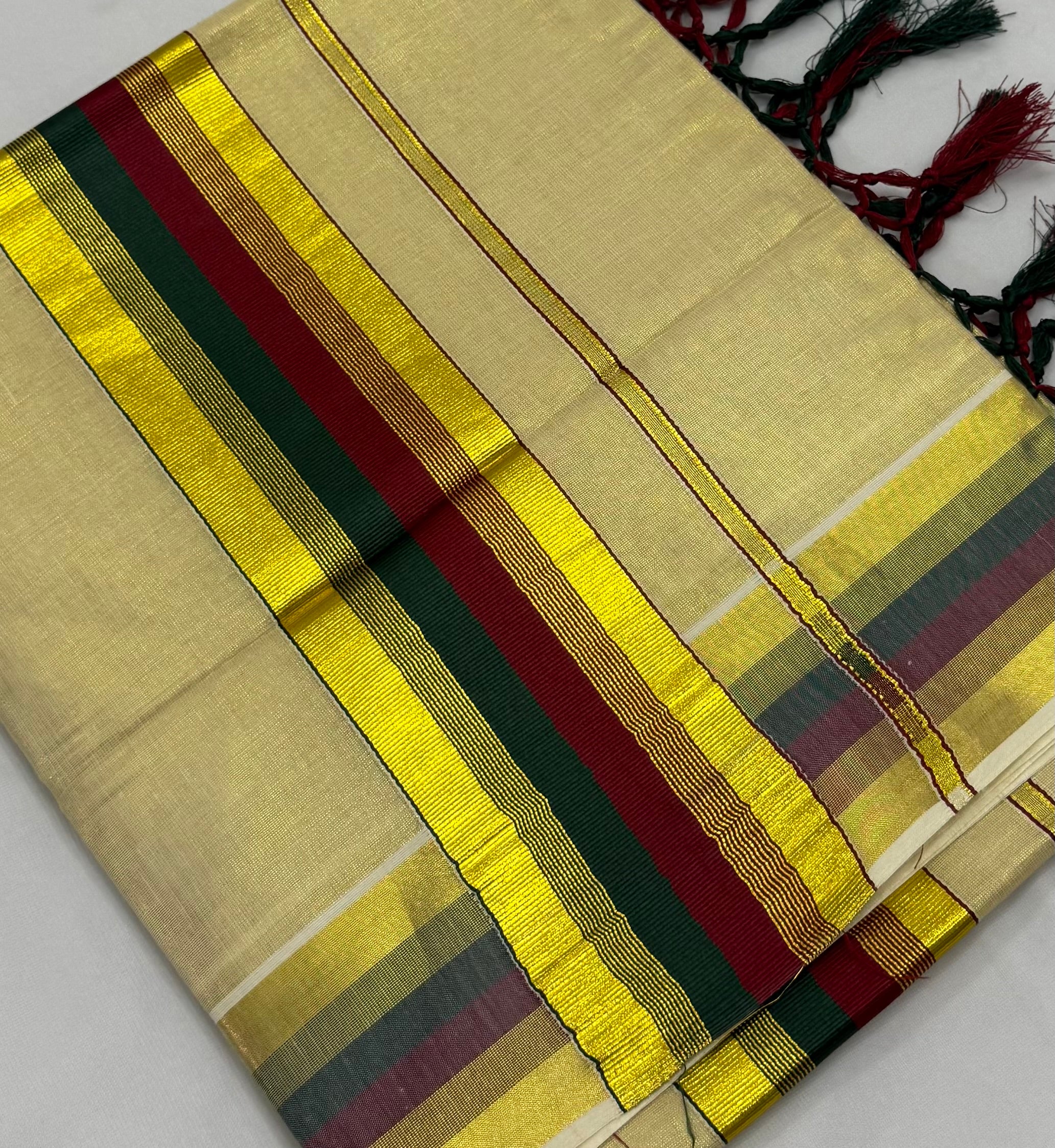 MULTI COLOUR STRIPES GOLDEN KASAVU TISSUE SAREE
