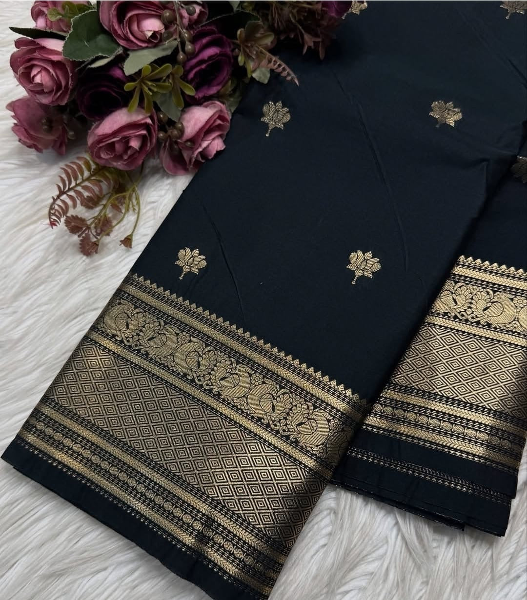 PREMIUM SEMI KANCHI SILK SAREE - BLACK
