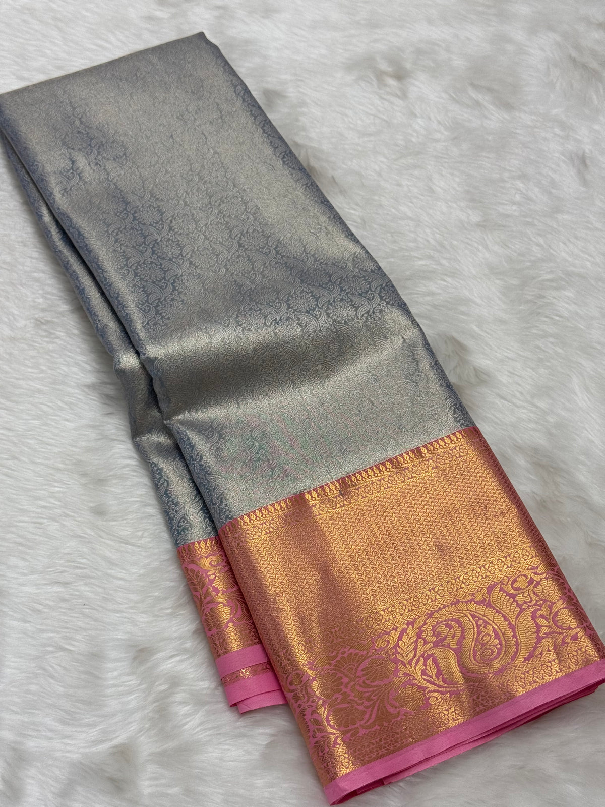 PREMIUM SEMI KANCHI TISSUE SILK SAREE - ICE BLUE