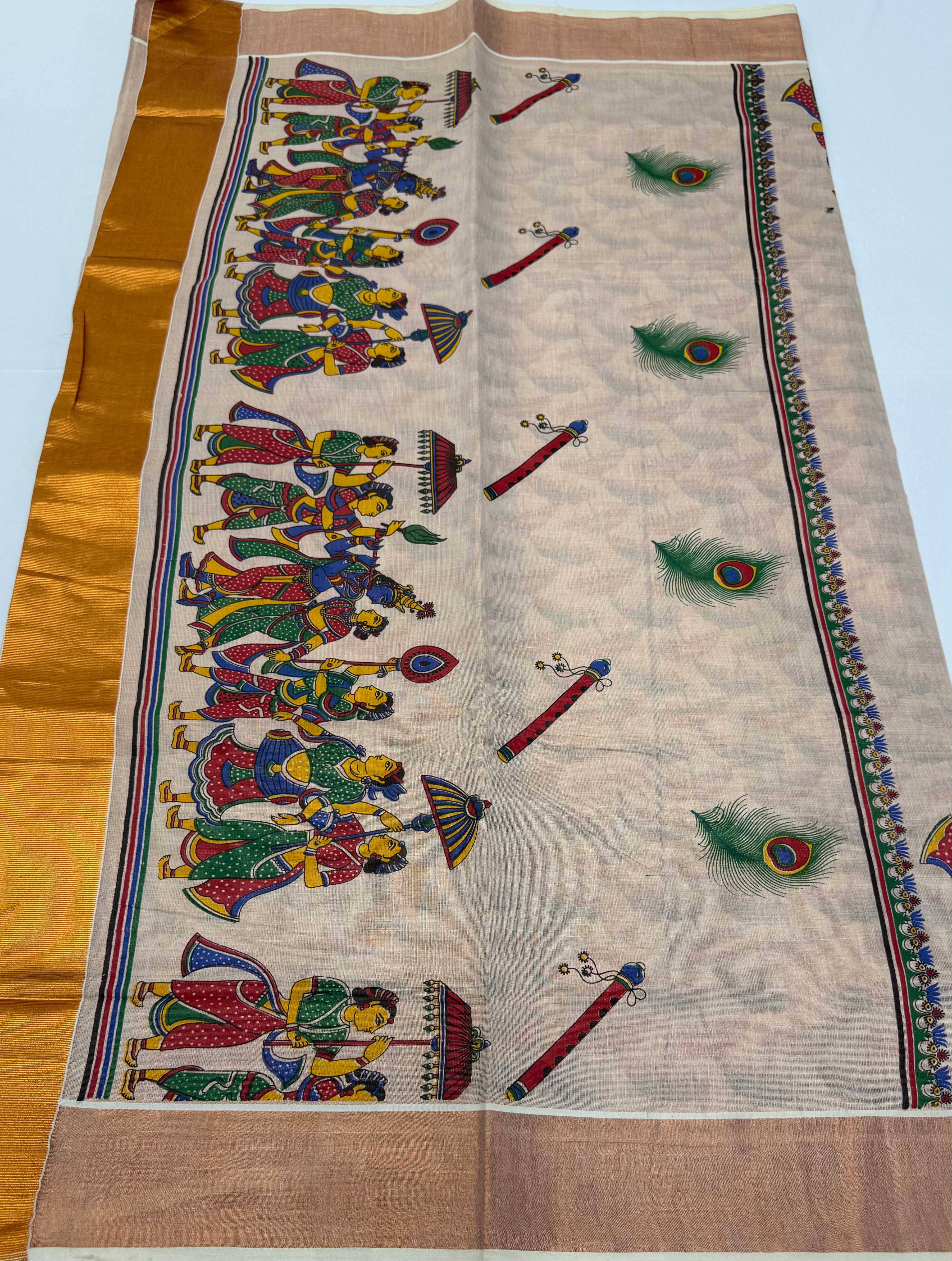 MURAL PAINTED/PRINTED KASAVU TISSUE SAREE (COPPER)