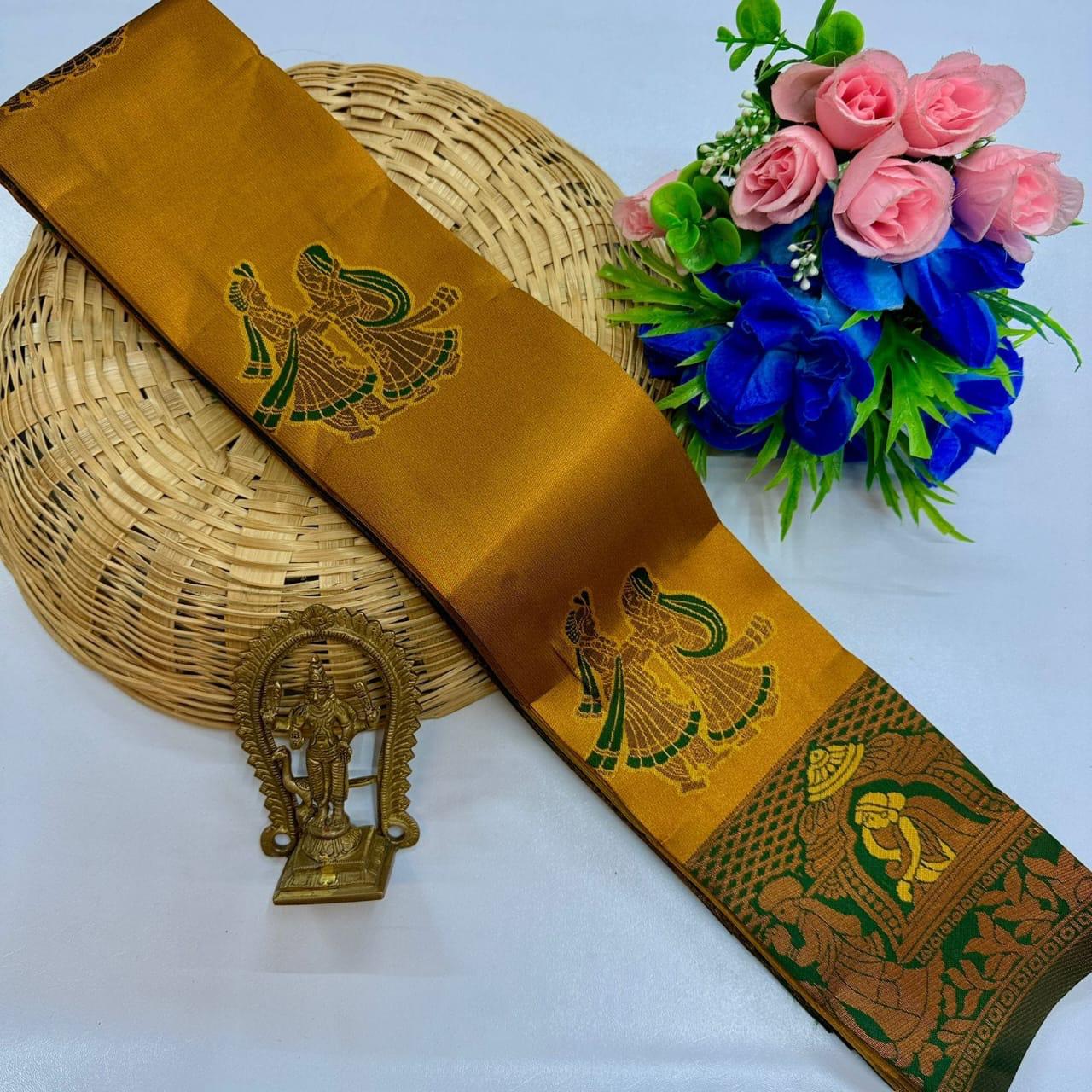 PALLAKU DESIGN KUBERA SILK SAREE - HONEY