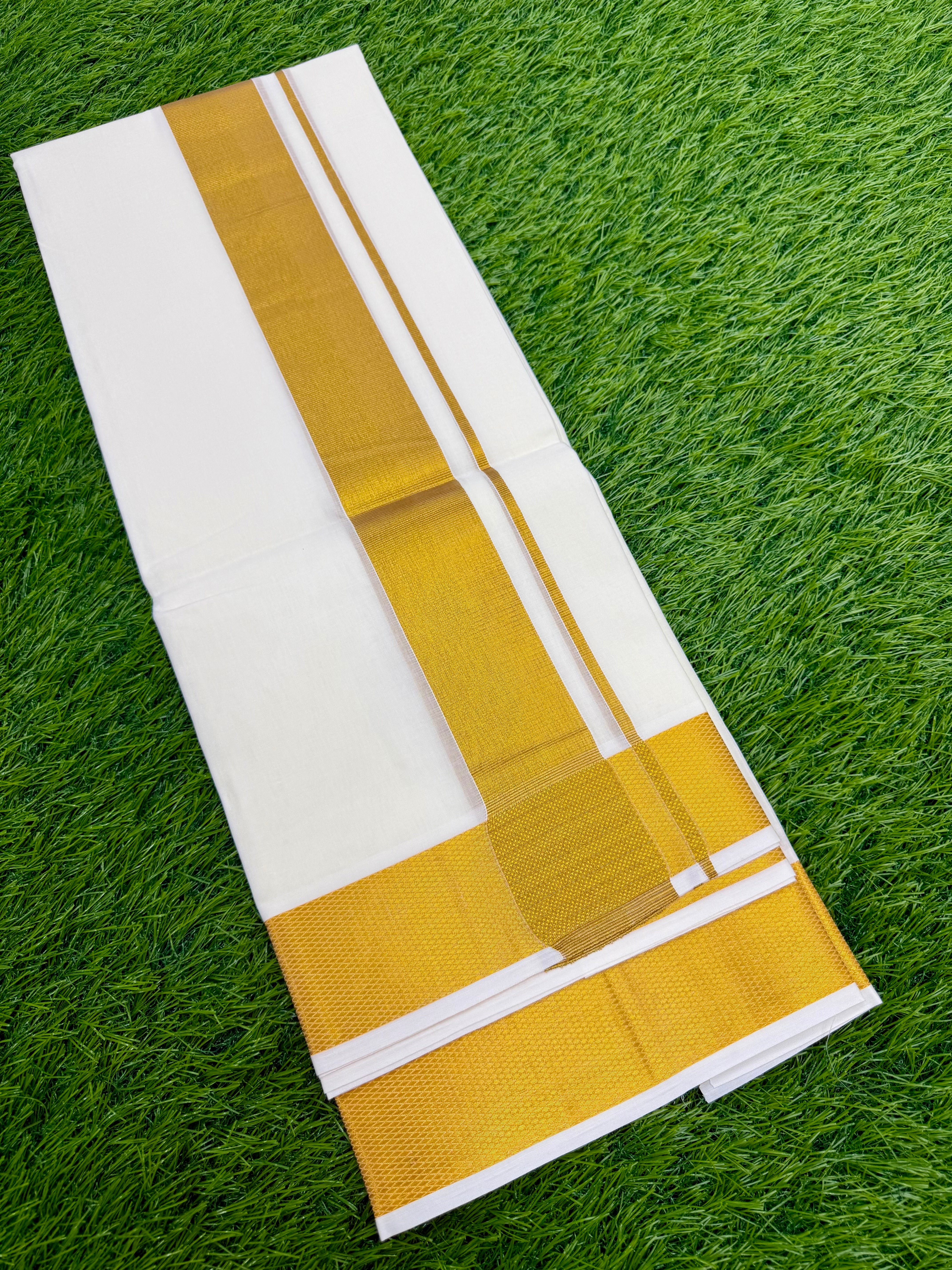 MEN'S DOUBLE DHOTI CREAM WITH 2'' GOLD ZARI BORDER
