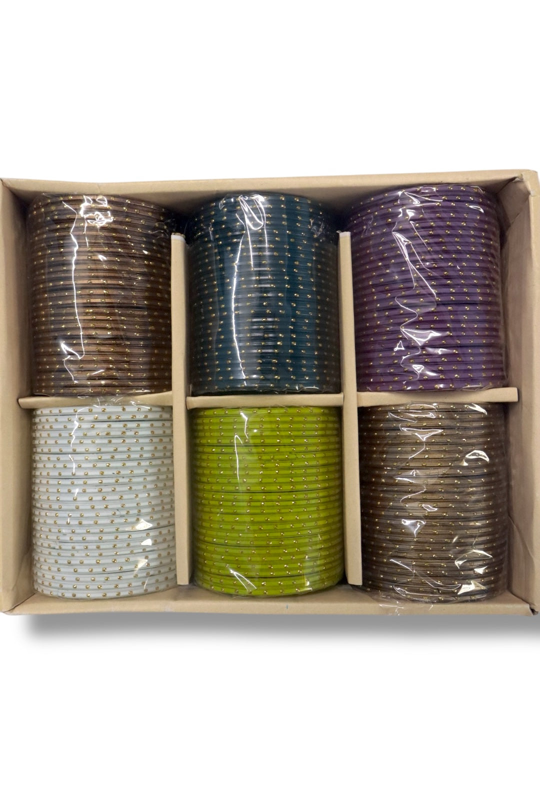 SILK THREAD LOOK GLASS BANGLES - 6 COLOUR MIX (BOX OF 144 PCS)