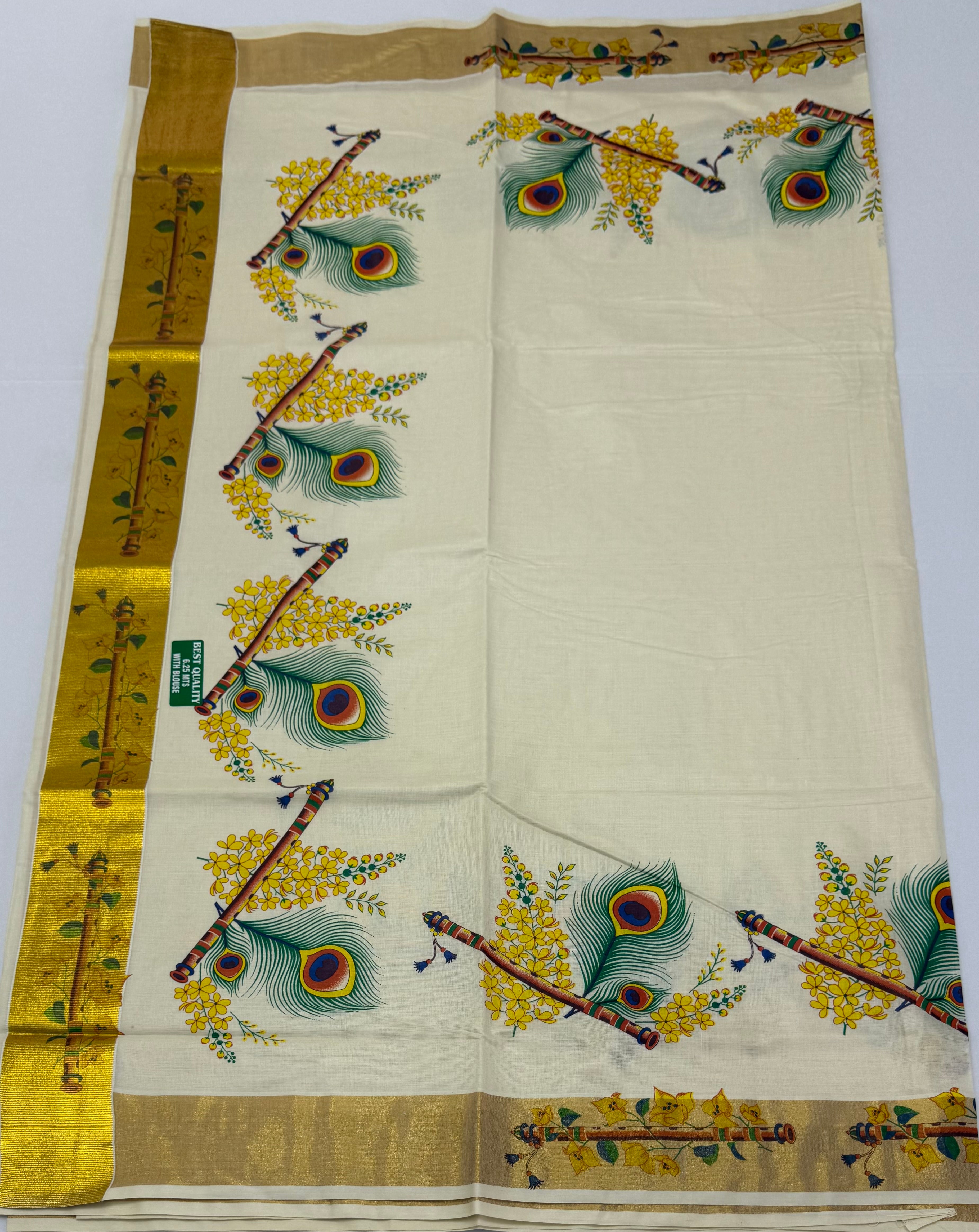 MURAL PAINTED/PRINTED KASAVU COTTON SAREE (GOLD)