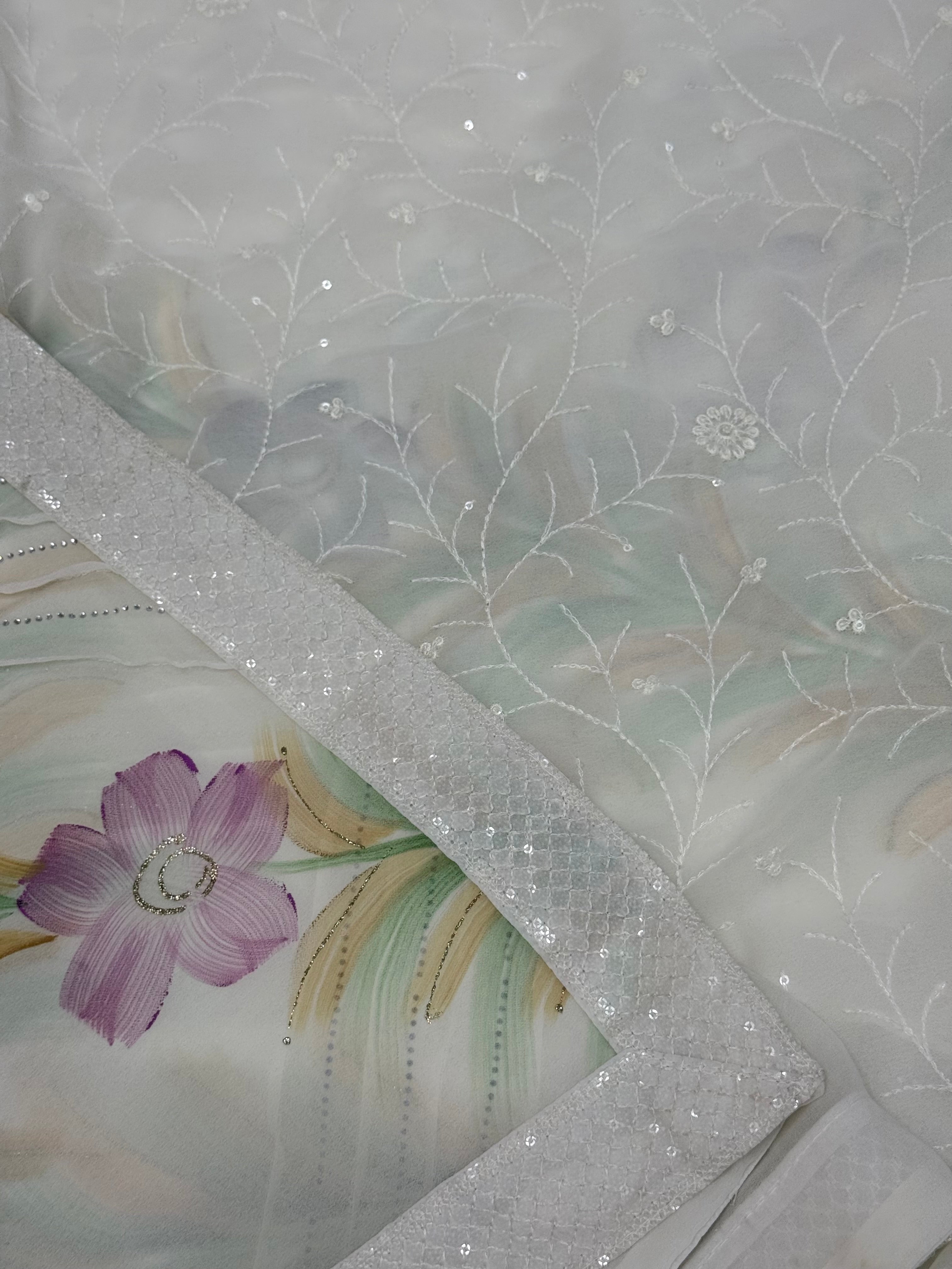 PREMIUM DESIGNER SOFT SATIN CREPE SAREE - OFFWHITE