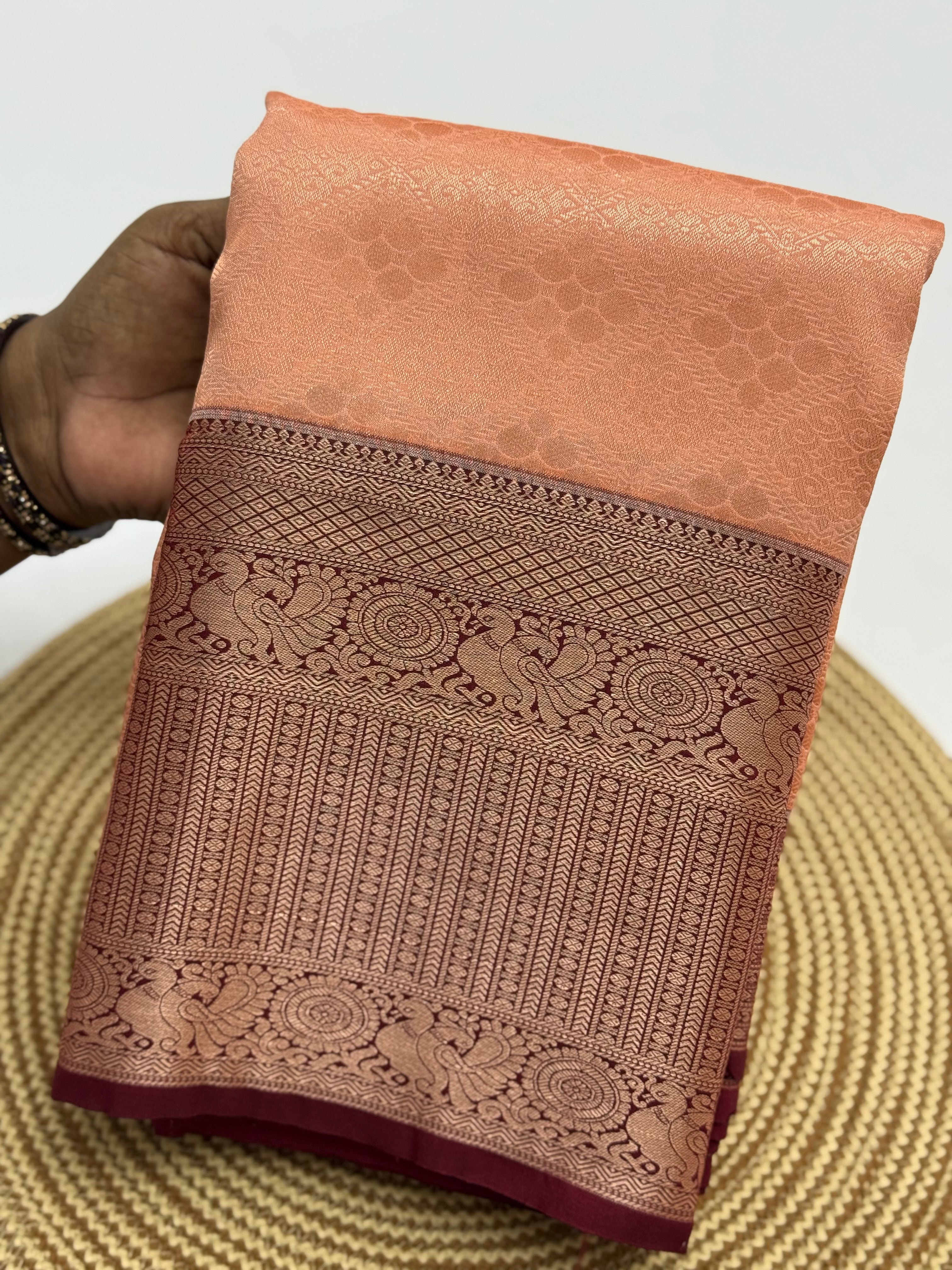 PREMIUM SEMI BROCADE SILK SAREE - SALMON