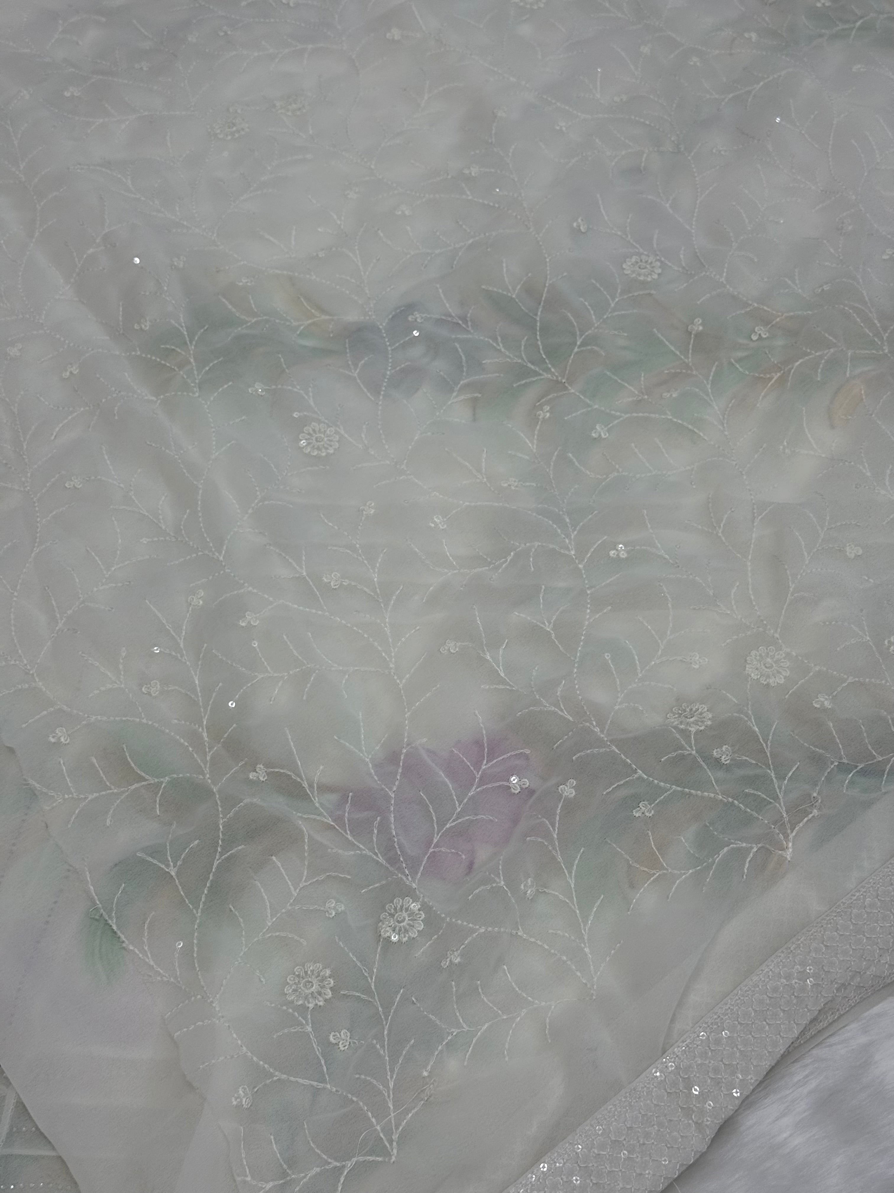 PREMIUM DESIGNER SOFT SATIN CREPE SAREE - OFFWHITE