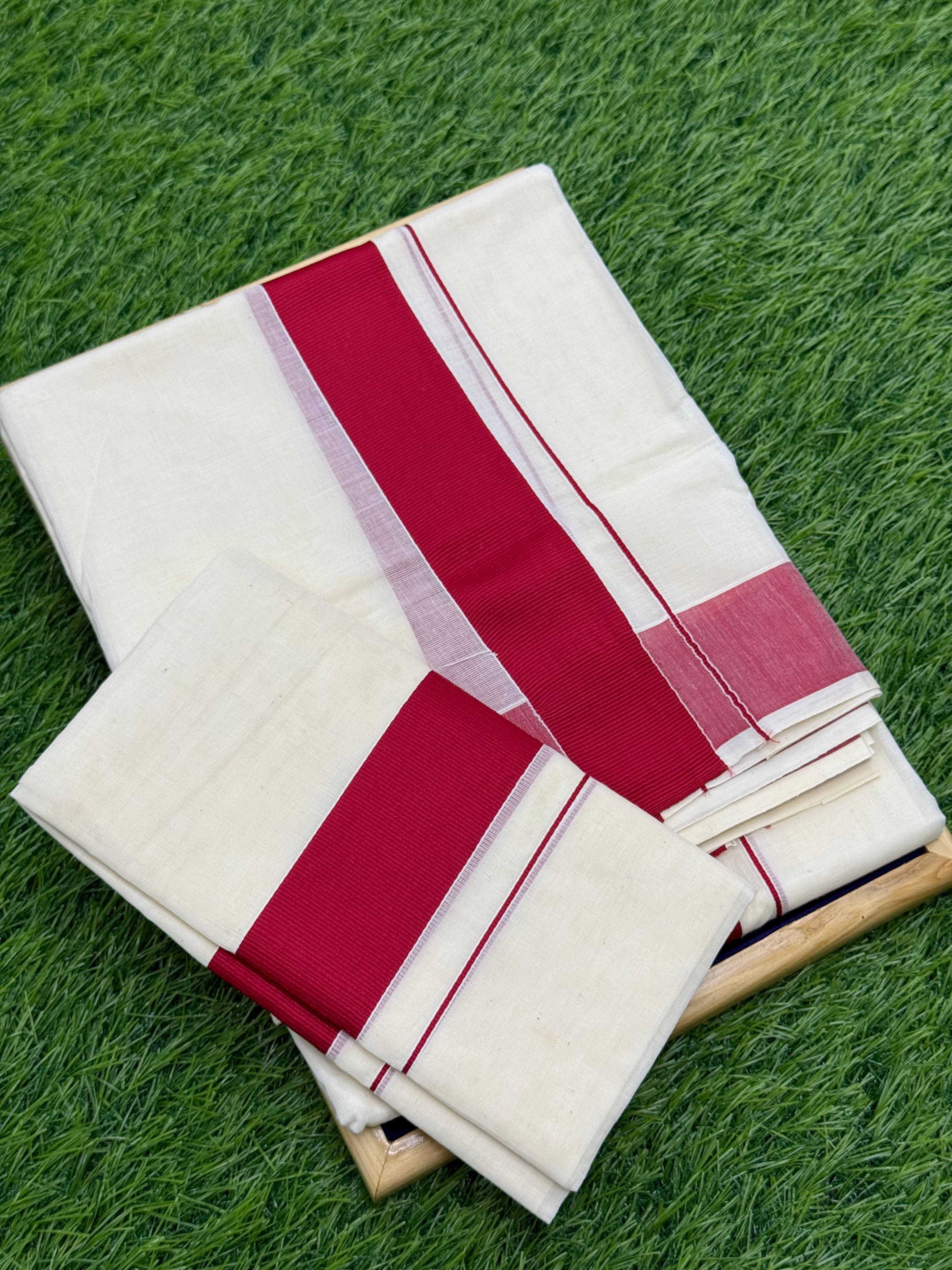KASAVU COTTON KARA BORDER SINGLE SET MUNDU (MUNDUM NERIYATHUM) - 2 X 2.80 MTRS - MAROON
