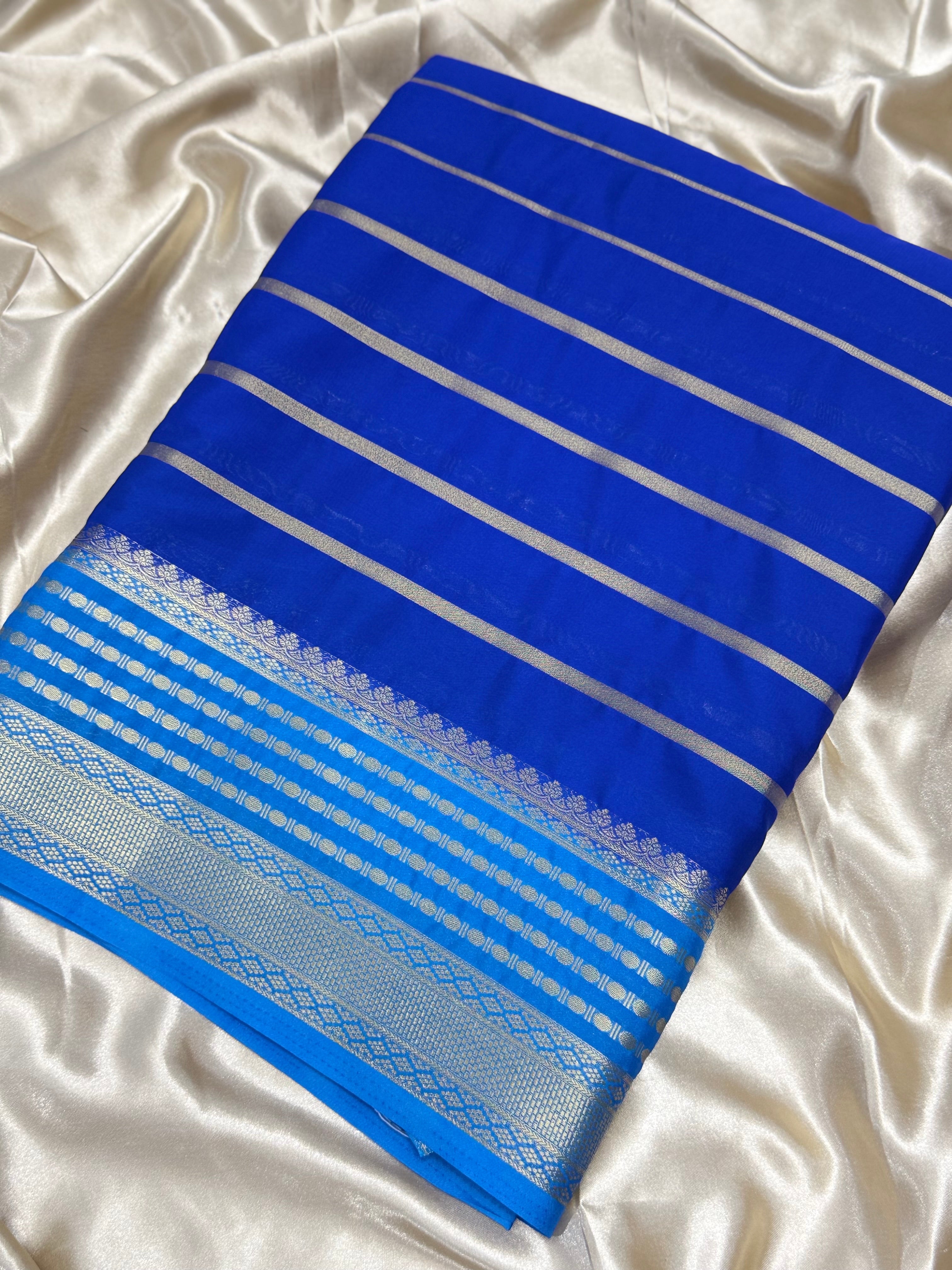SEMI MYSORE CREPE  SILK SAREE - ROYAL BLUE