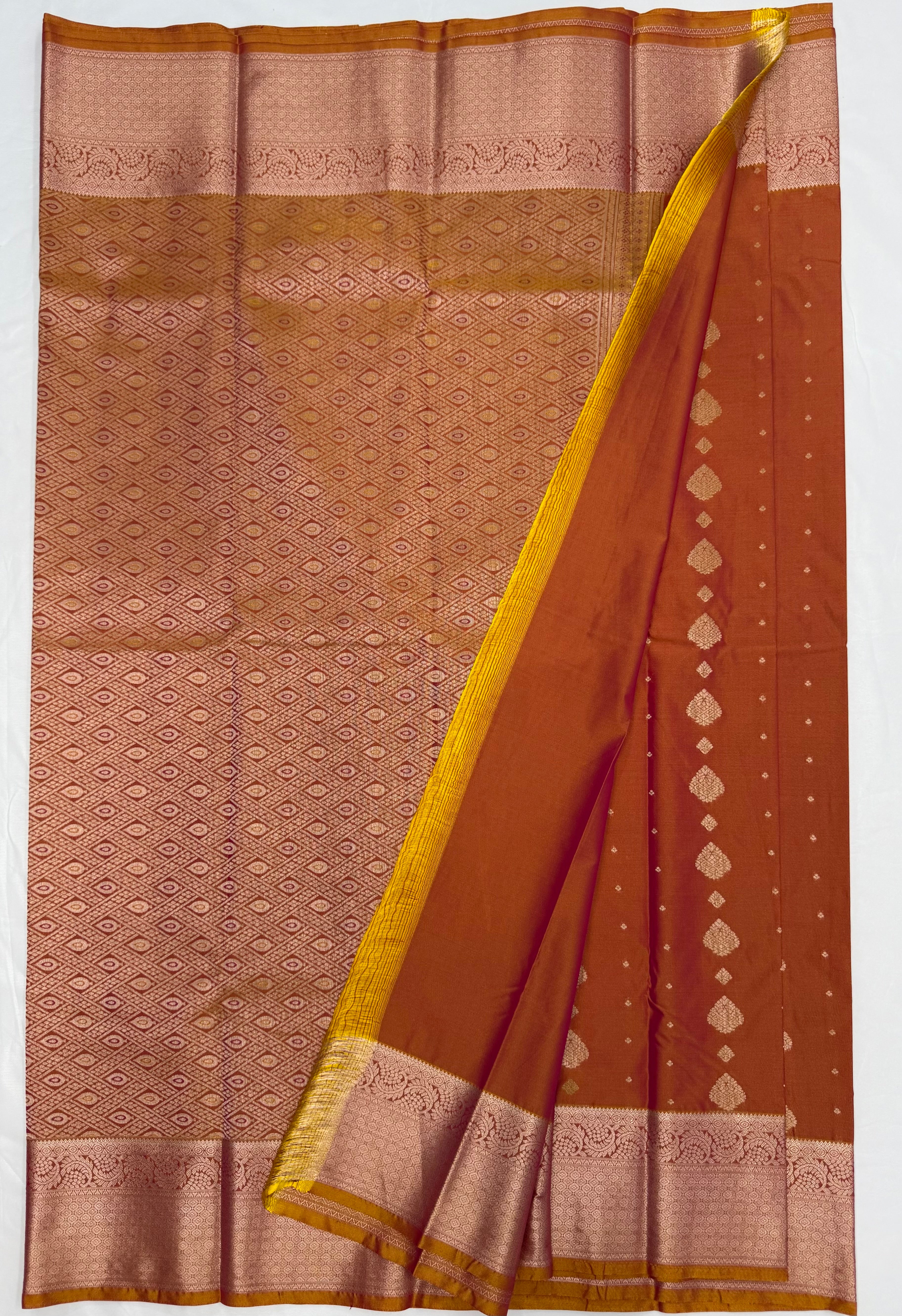 PREMIUM SEMI KANCHI SILK SAREE - ORANGISH PINK