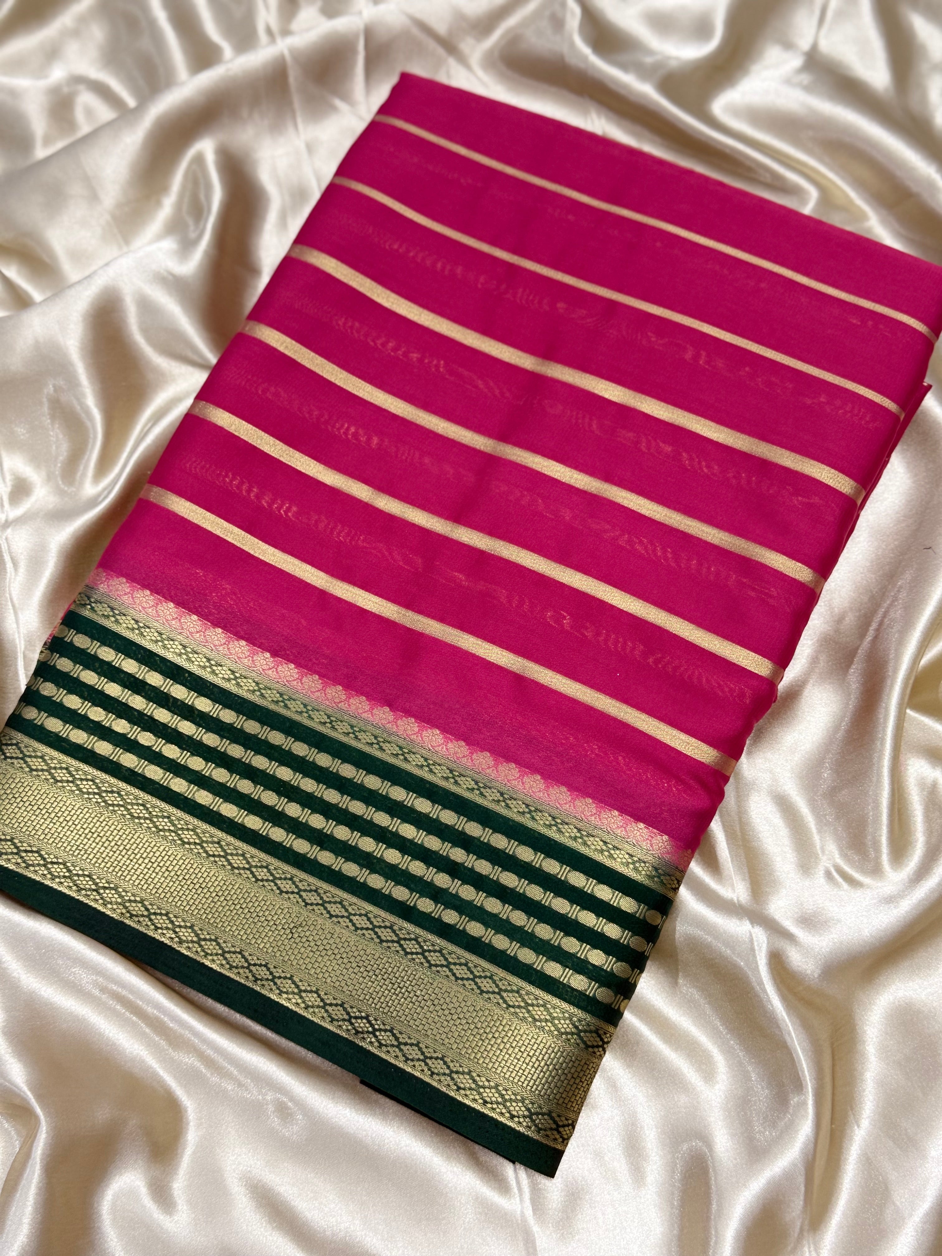 SEMI MYSORE CREPE  SILK SAREE - CERISE PINK