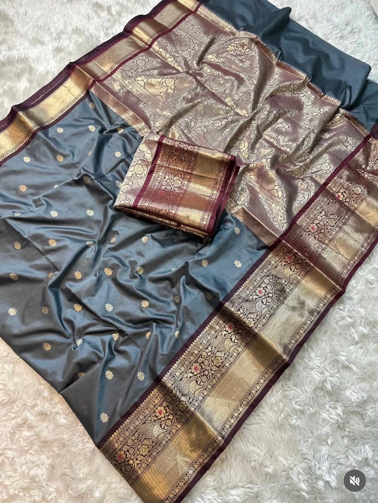 PREMIUM BANARASI KATAAN SILK SAREE - GREY