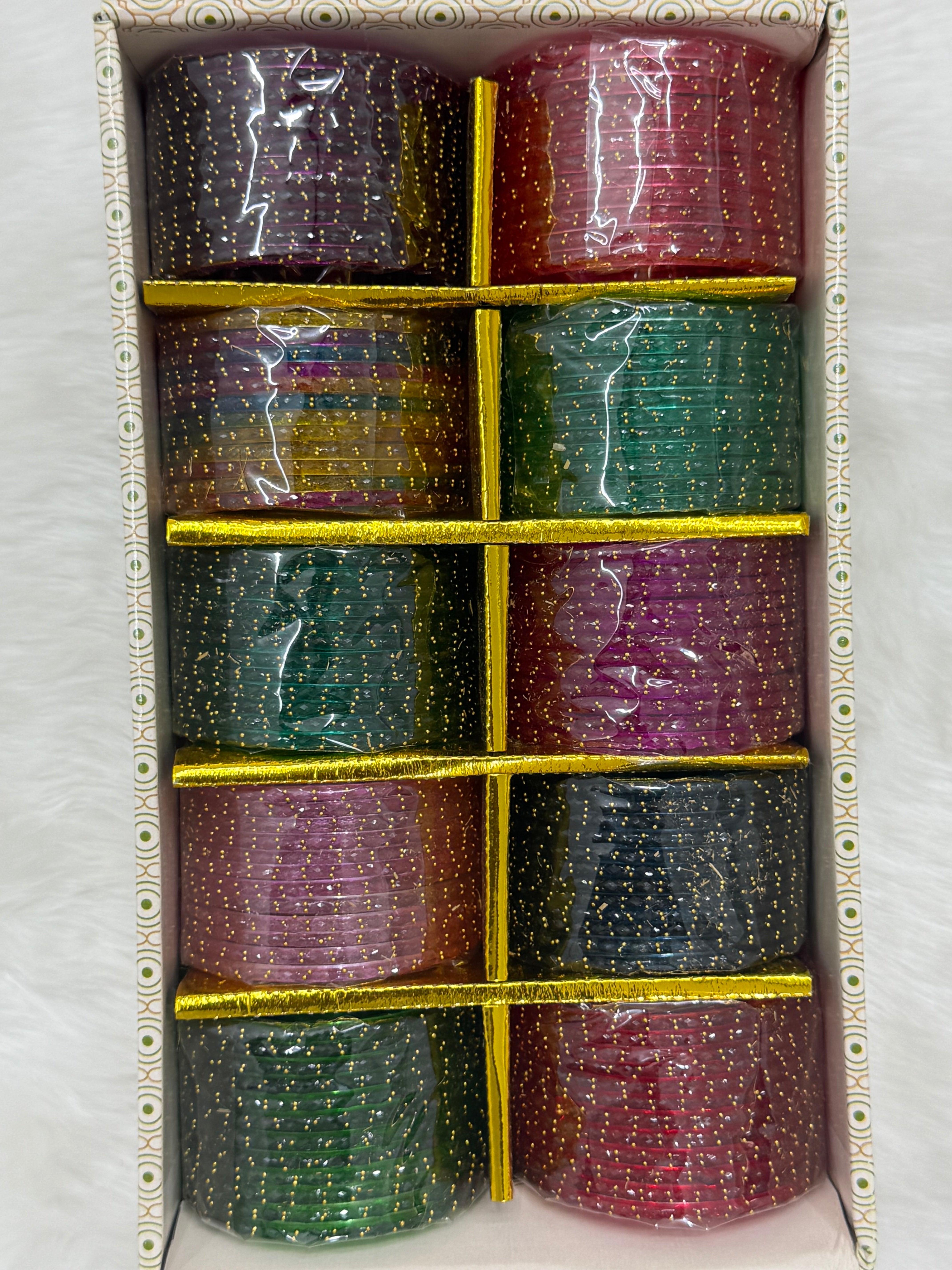PREMIUM RAINDROP GLASS BANGLES - 10 COLOUR MIX(BOX OF 120PCS)