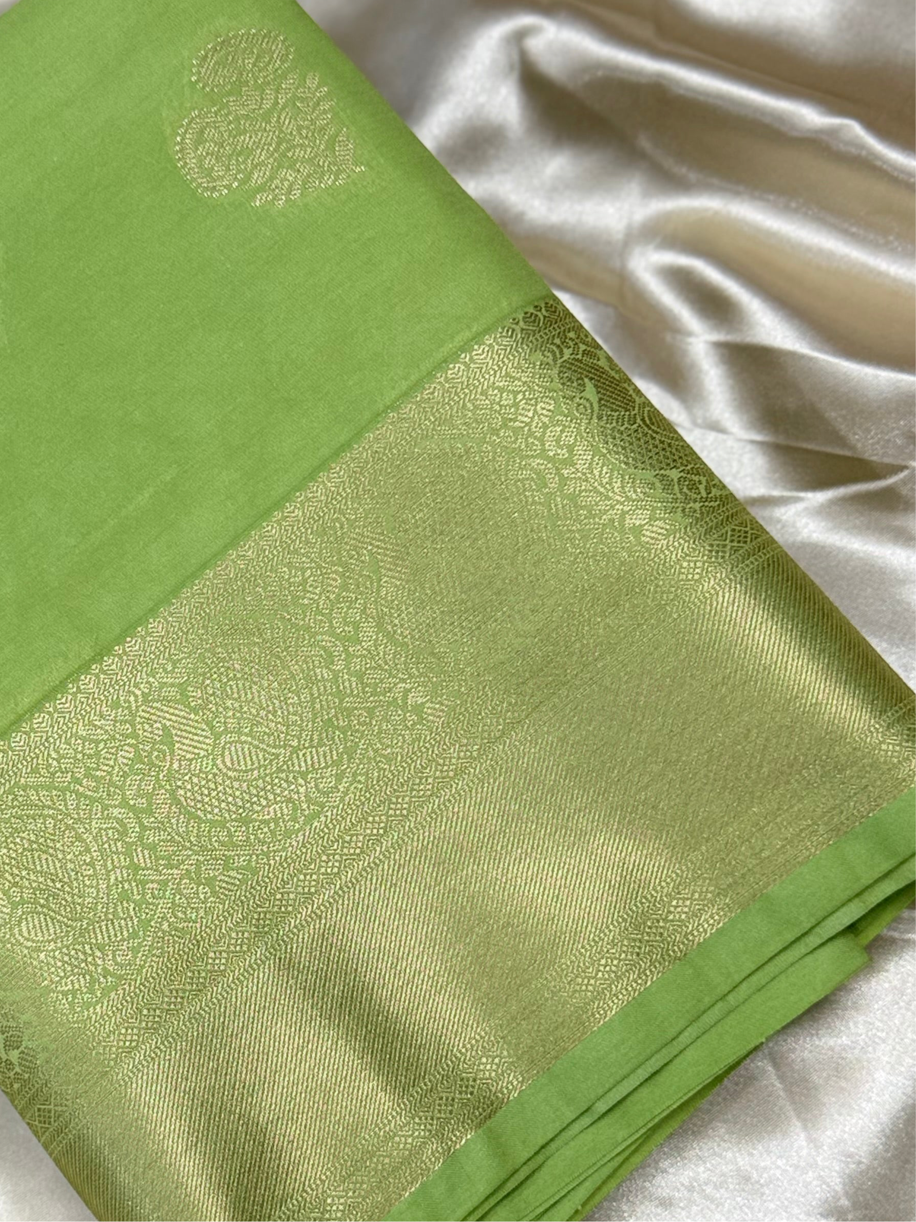 PREMIUM SEMI KANCHI SILK SAREE - TEA GREEN