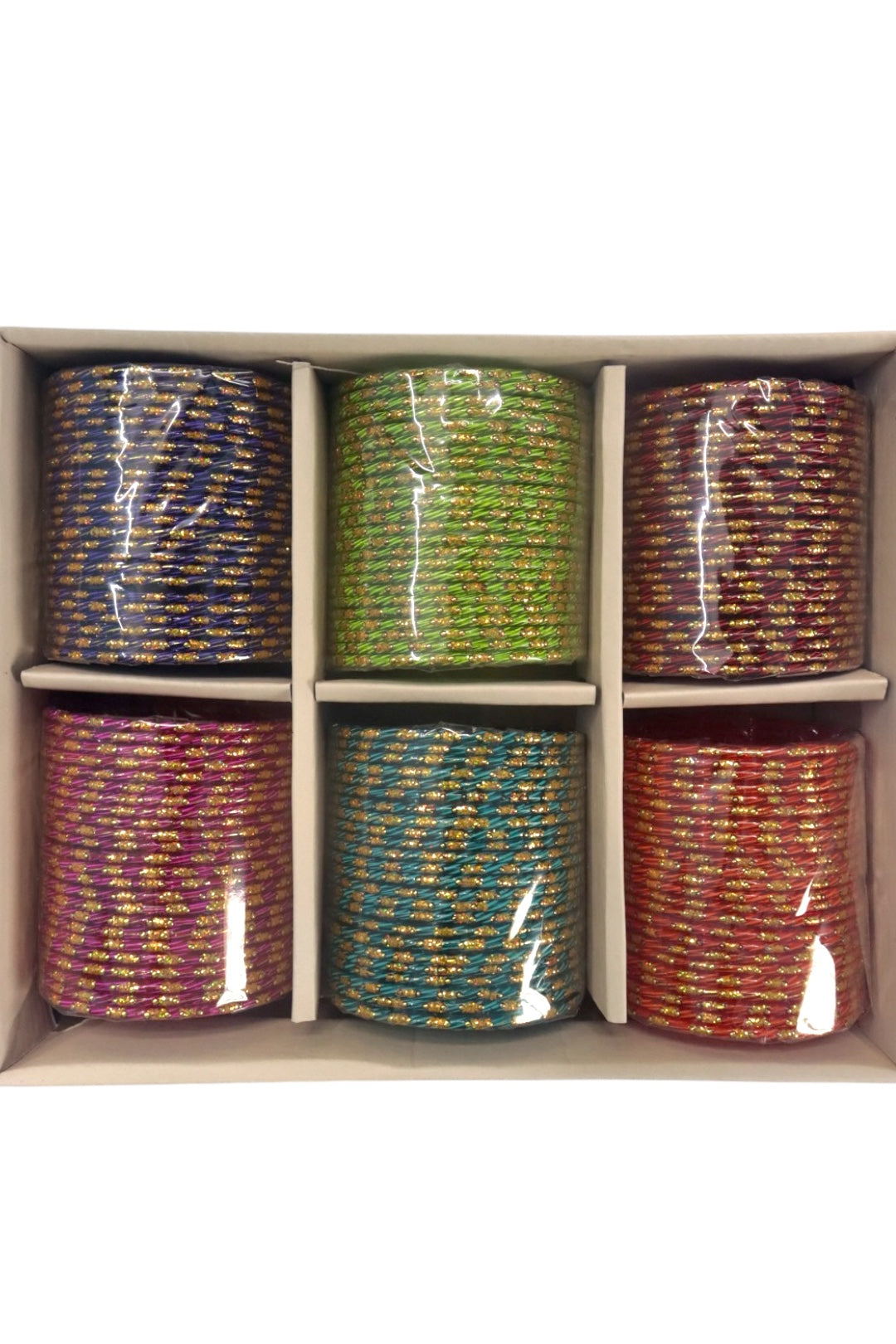 DESIGNER GLASS BANGLES - 6 COLOUR MIX (BOX OF 144 PCS)