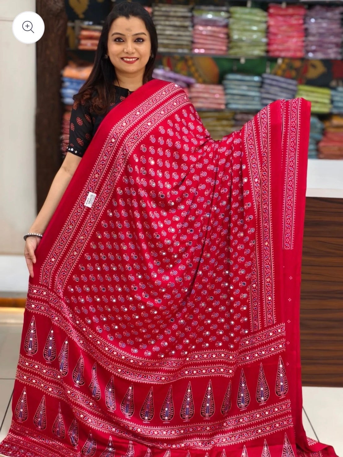 SEMI MODAL SILK SAREE WITH MIRROR WORK - RASPBERRY PINK