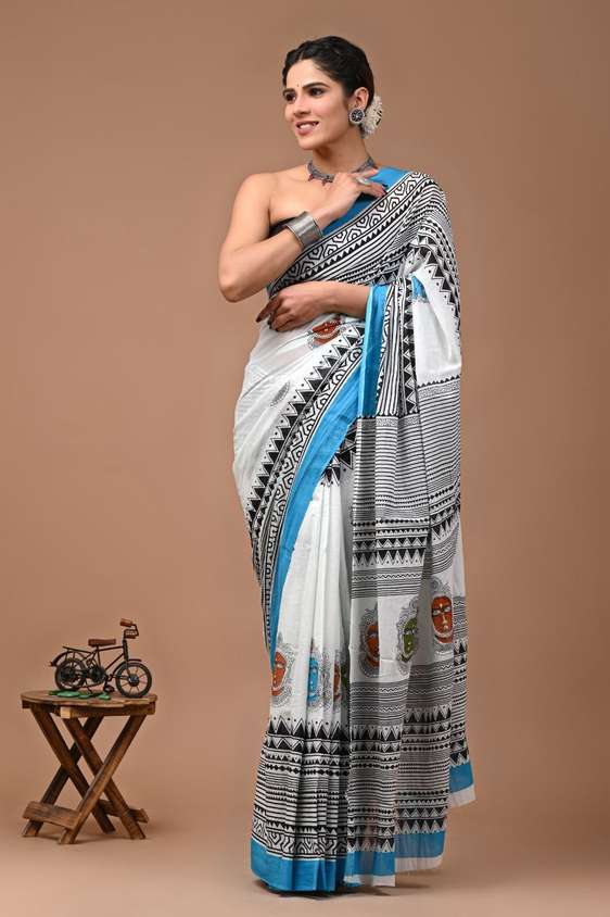 PRINTED MULMUL COTTON SAREE - MULTI