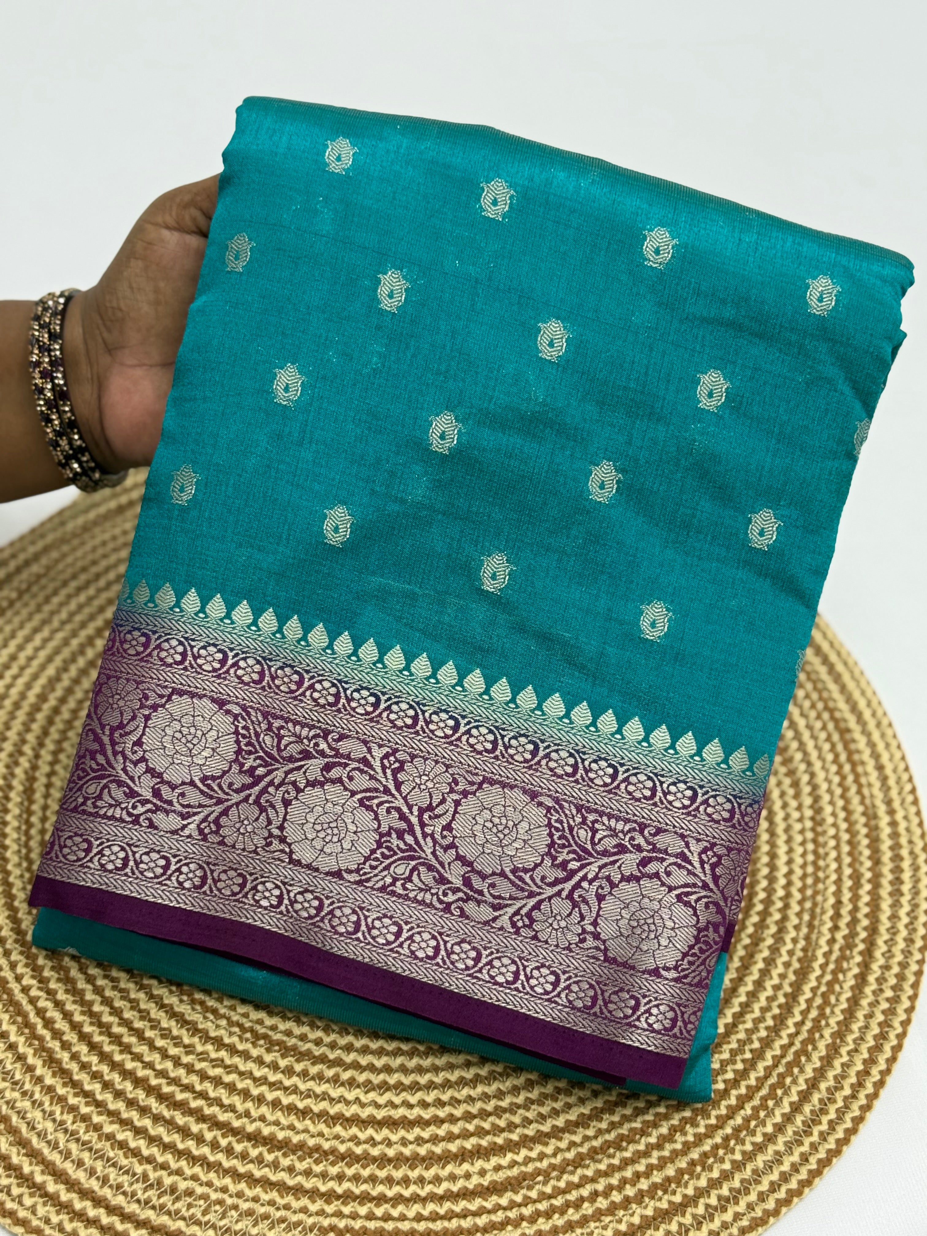 BEAUTIFUL TUSSAR SILK SAREE - TURQUOISE BLUE