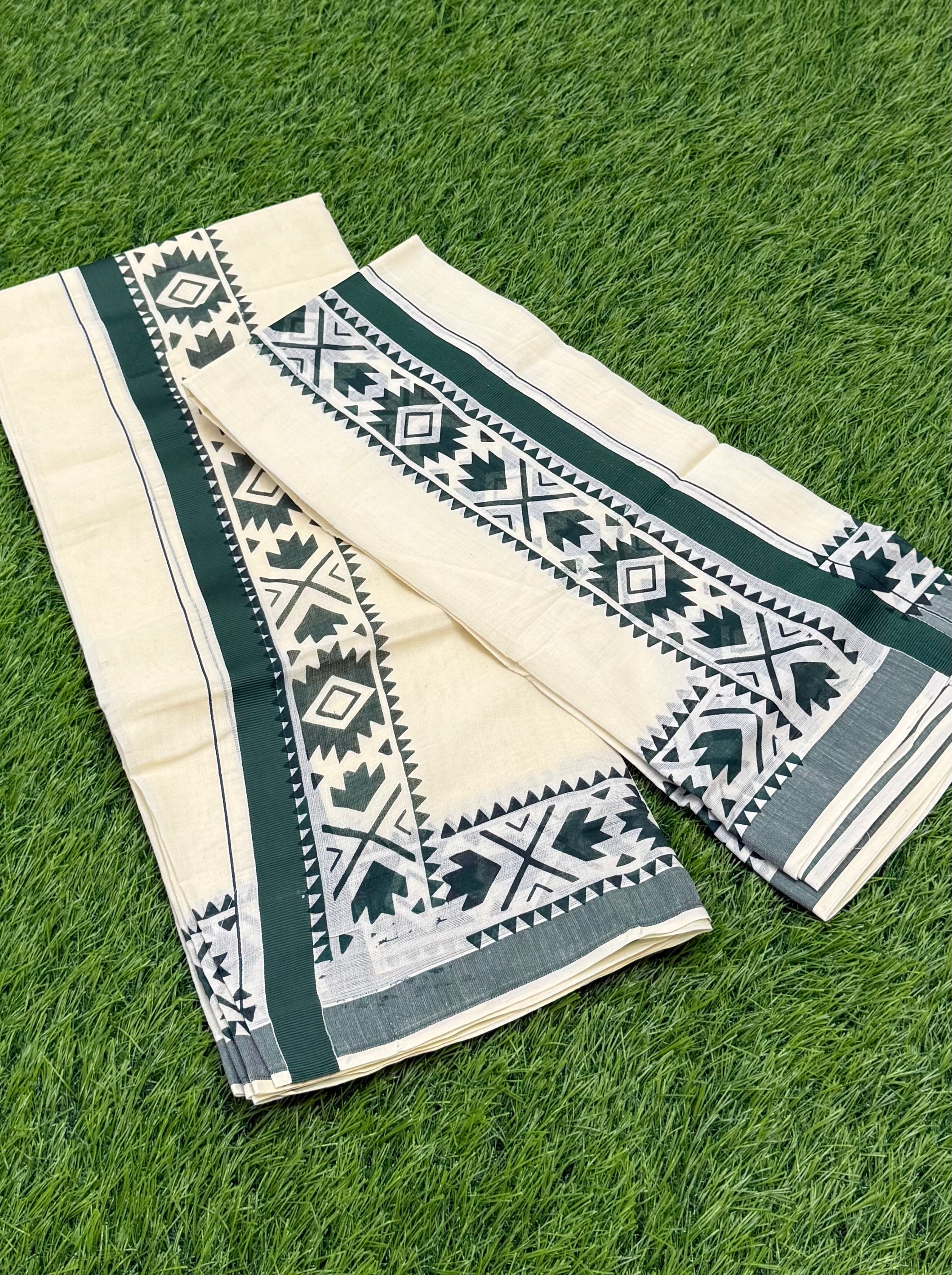 KASAVU COTTON FANCY DOUBLE SET MUNDU (MUNDUM NERIYATHUM) - 4 X 2.50 MTRS
