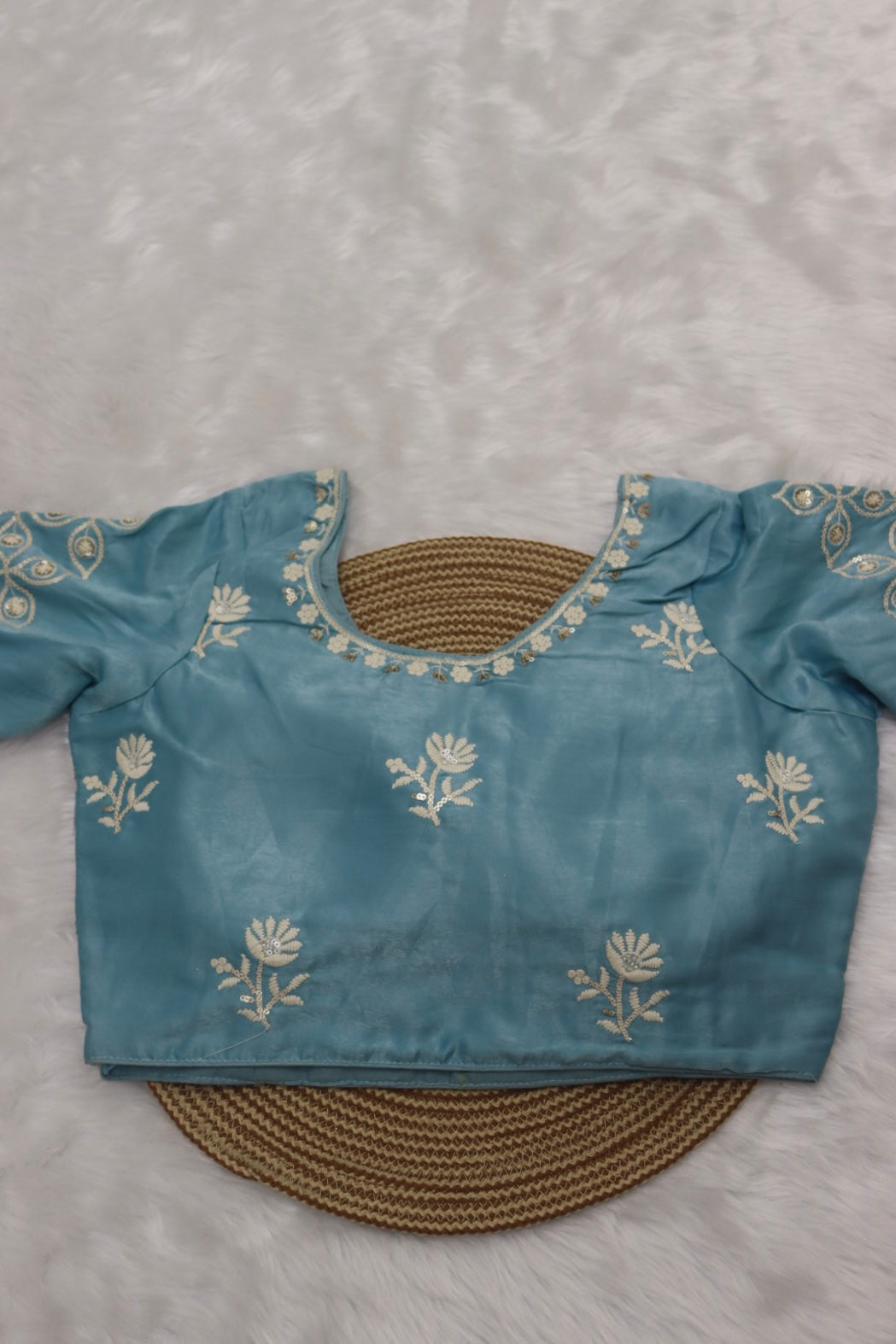 DESIGNER EMBROIDERED READY TO WEAR BLOUSE - TURQUOISE