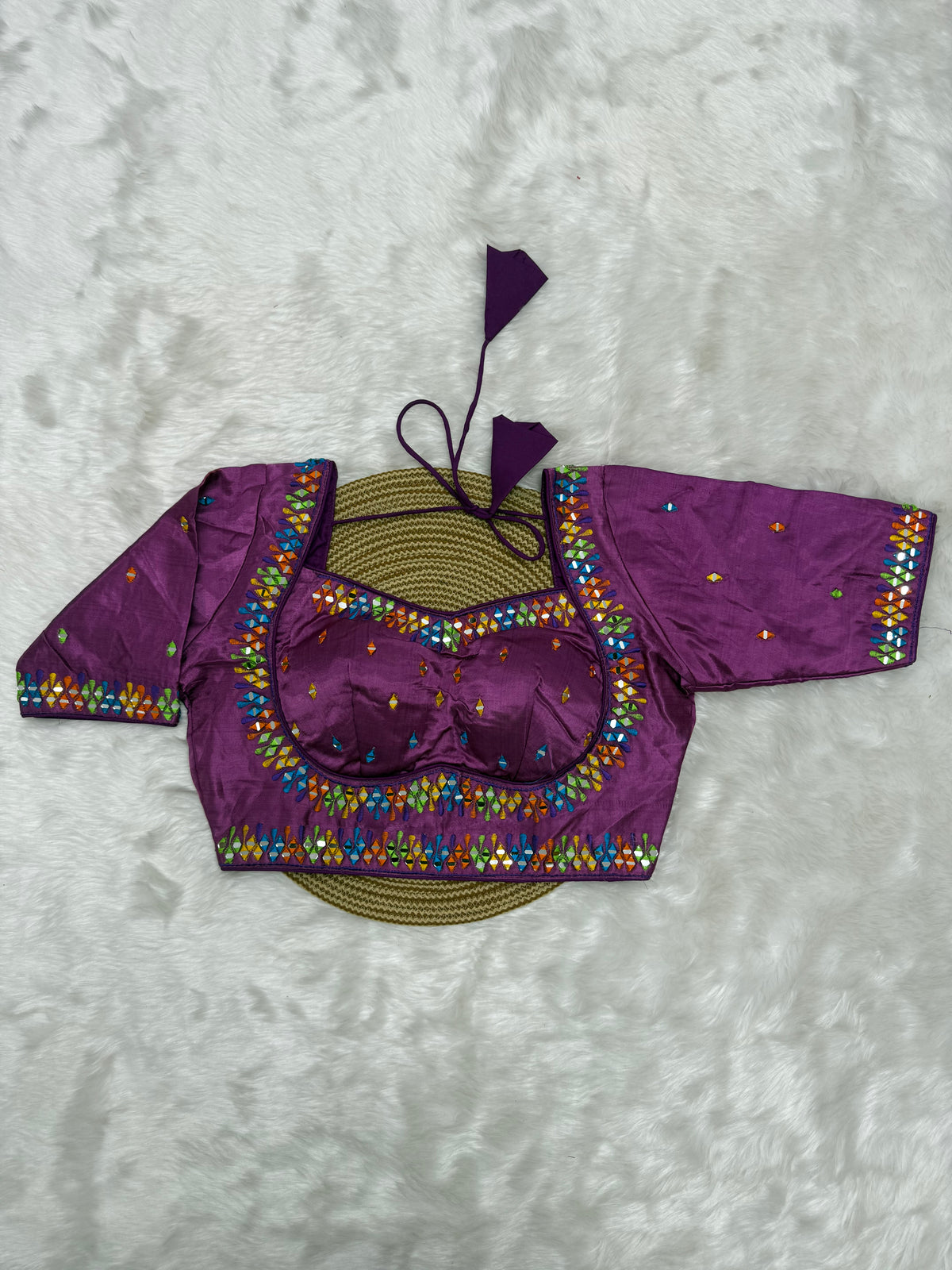 BRIDAL AARI WORK READY TO WEAR SAREE BLOUSE - MAUVE PURPLE