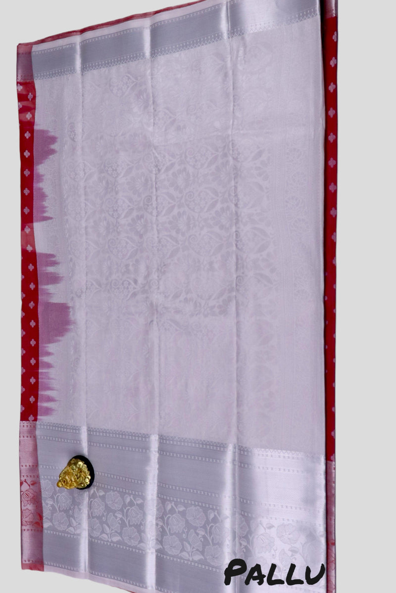 RUBY PINK ART SILK SAREE WITH SILVER ZARI WIDE BORDER