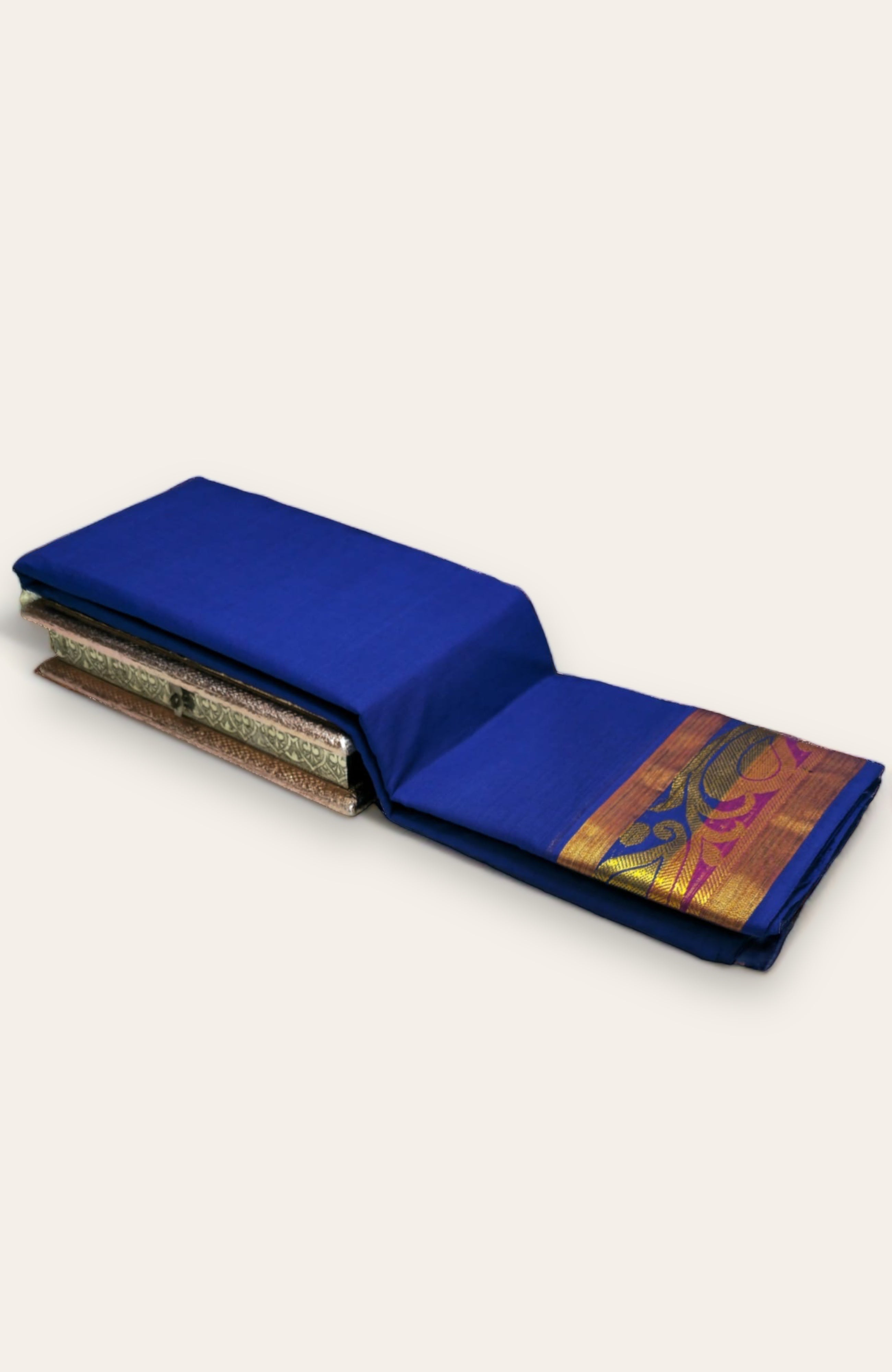 PURE KANCHI HANDLOOM COTTON SAREE - ROYAL BLUE