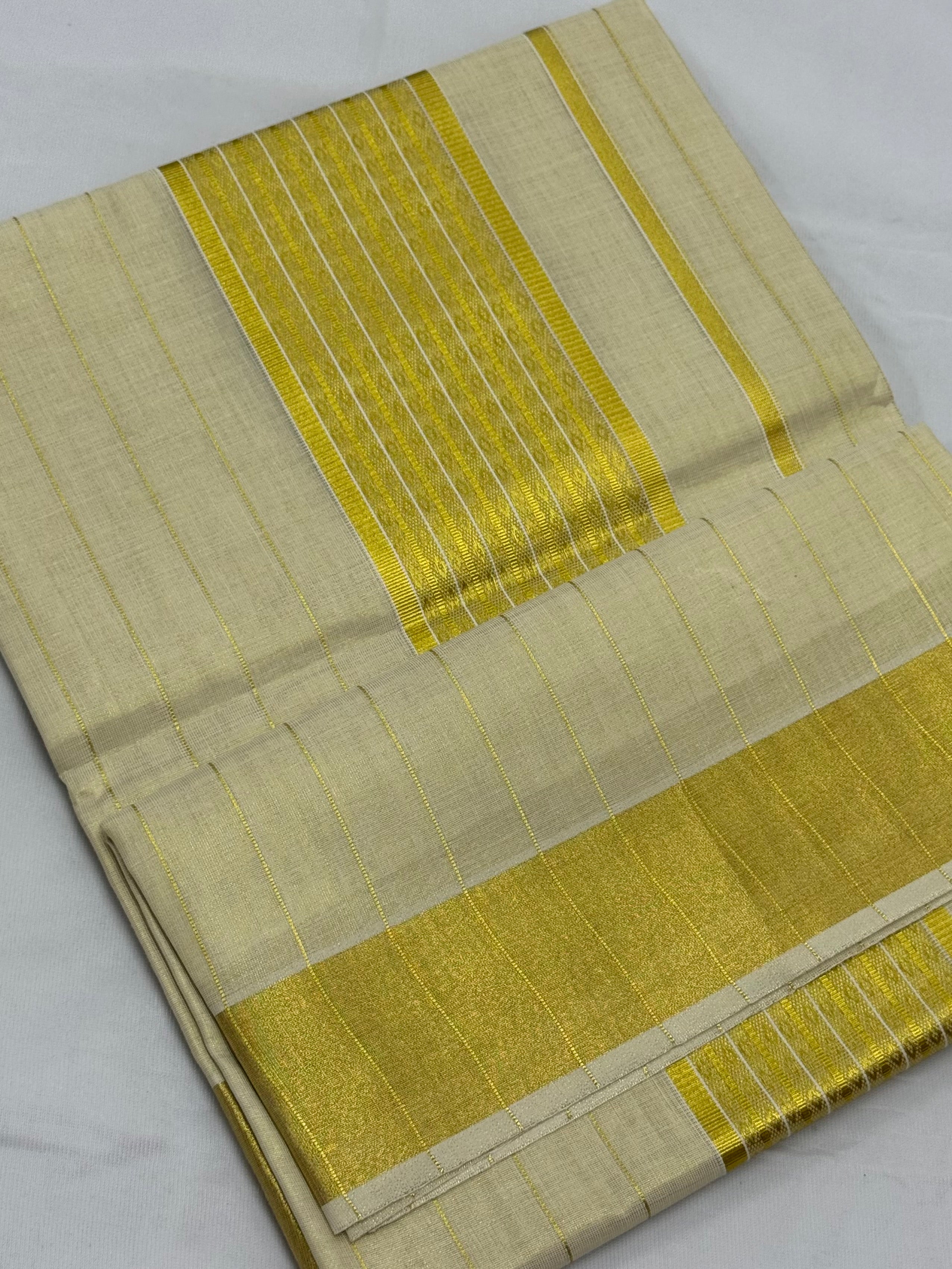 KERALA STRIPES KASAVU TISSUE SAREE - (GOLD,CREAM)