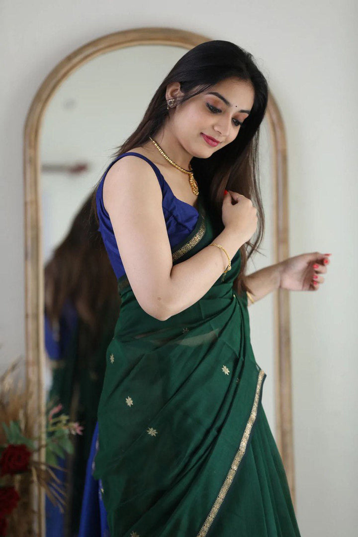 MAHESHWARI COTTON SILK SAREE - HUNTER GREENN