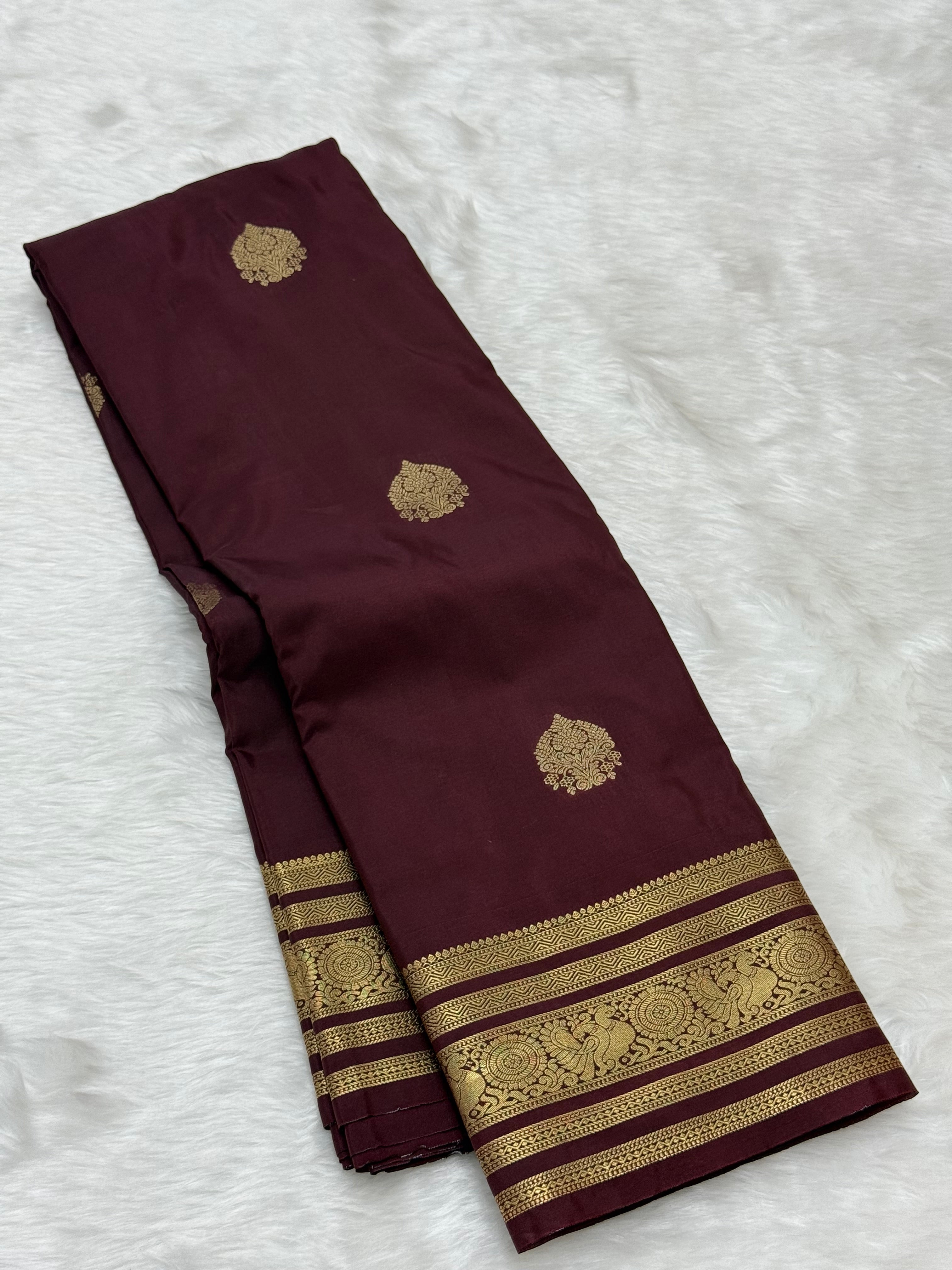 PREMIUM SEMI KANCHI SILK SAREE - BROWN