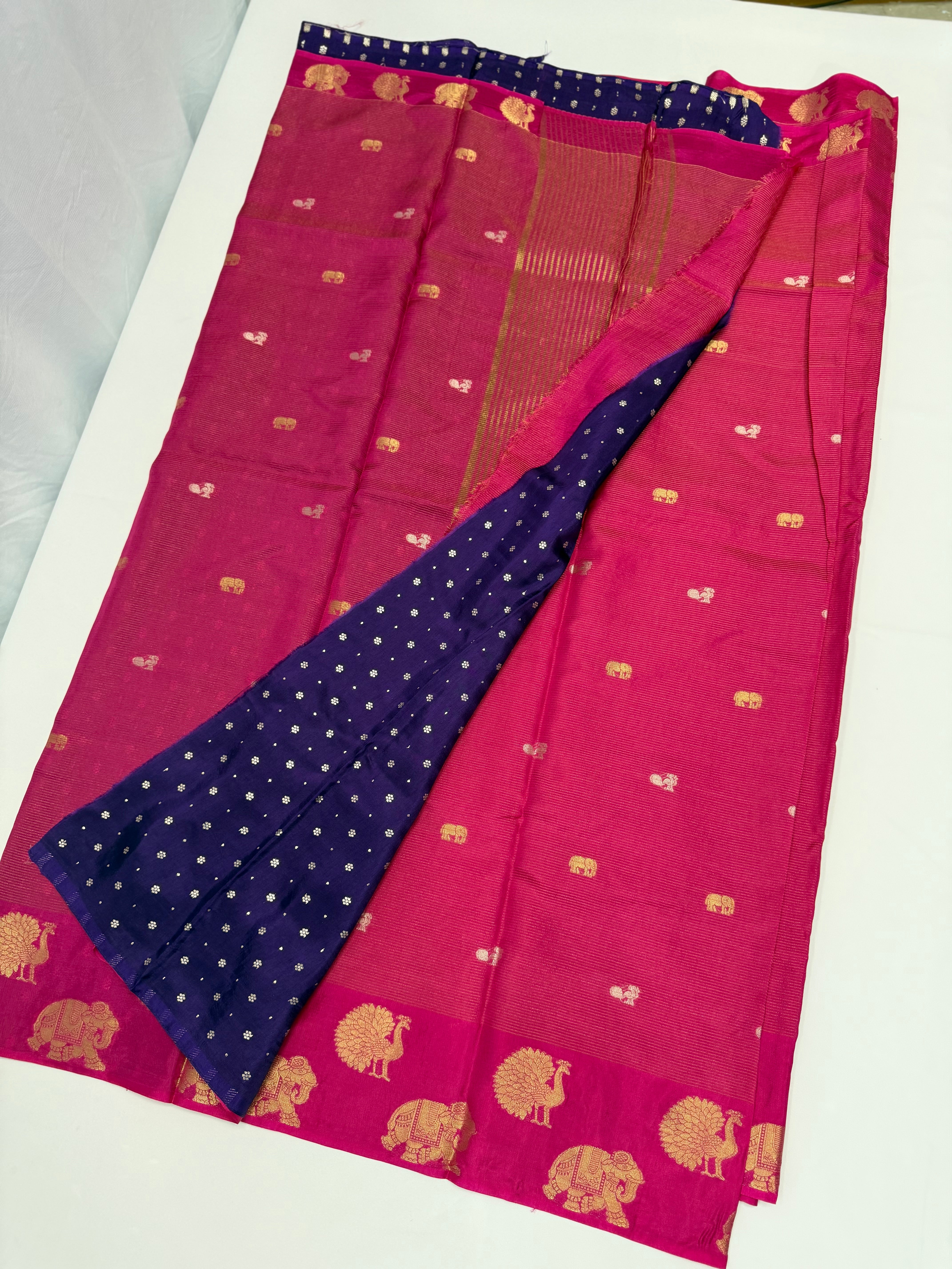 SEMI KANCHI SOFT SILK SAREE - RANI PINK