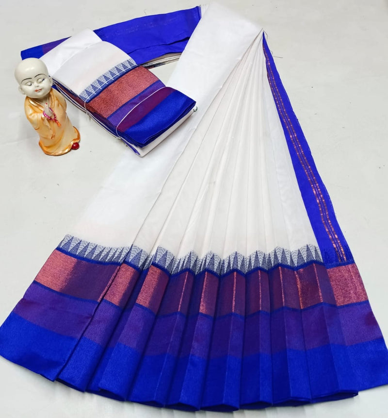 KORVAI SILK MONIKA COTTON SAREES - WHITE