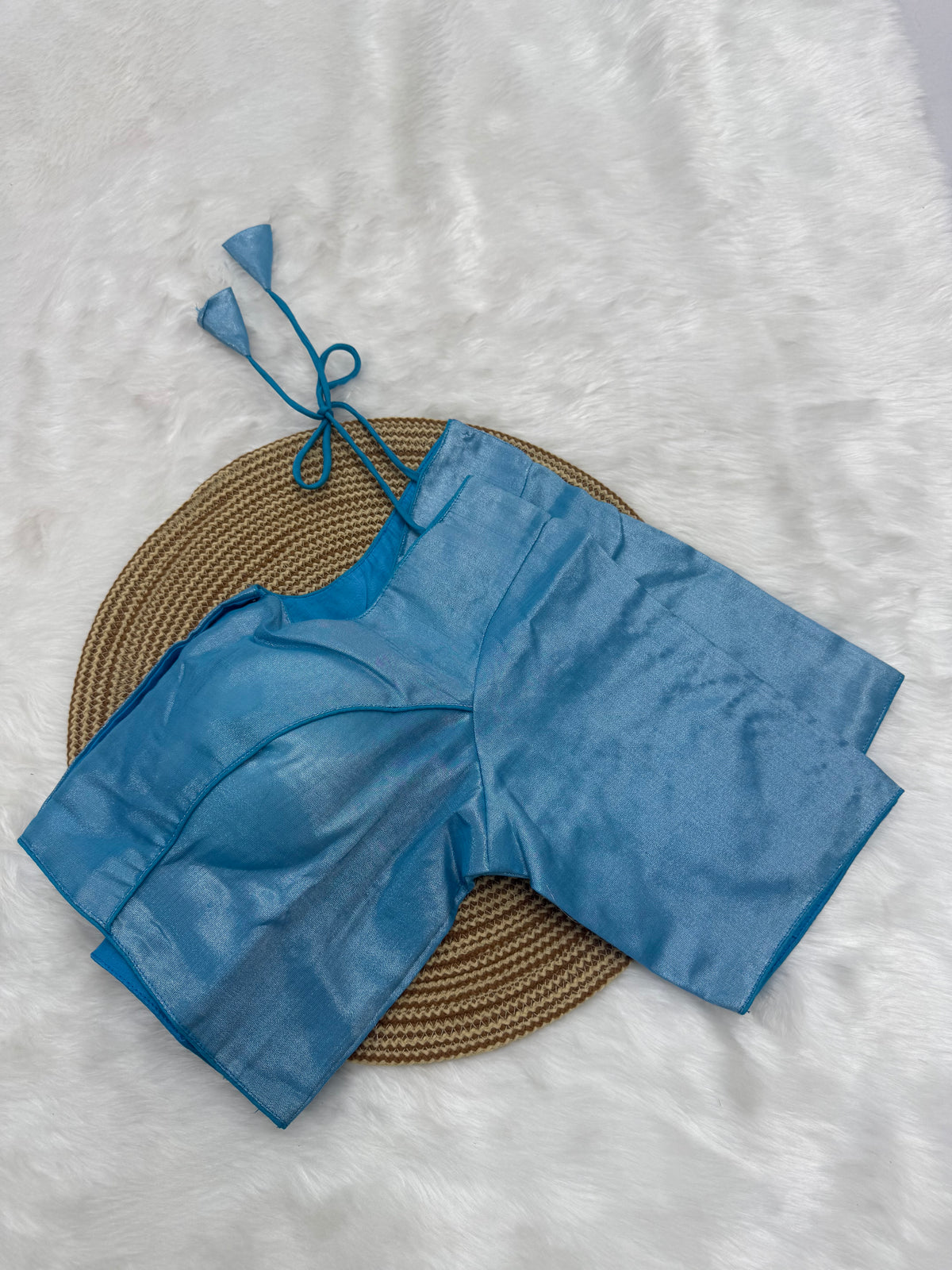 PLAIN TISSUE READY TO WEAR SAREE BLOUSE - AQUA BLUE