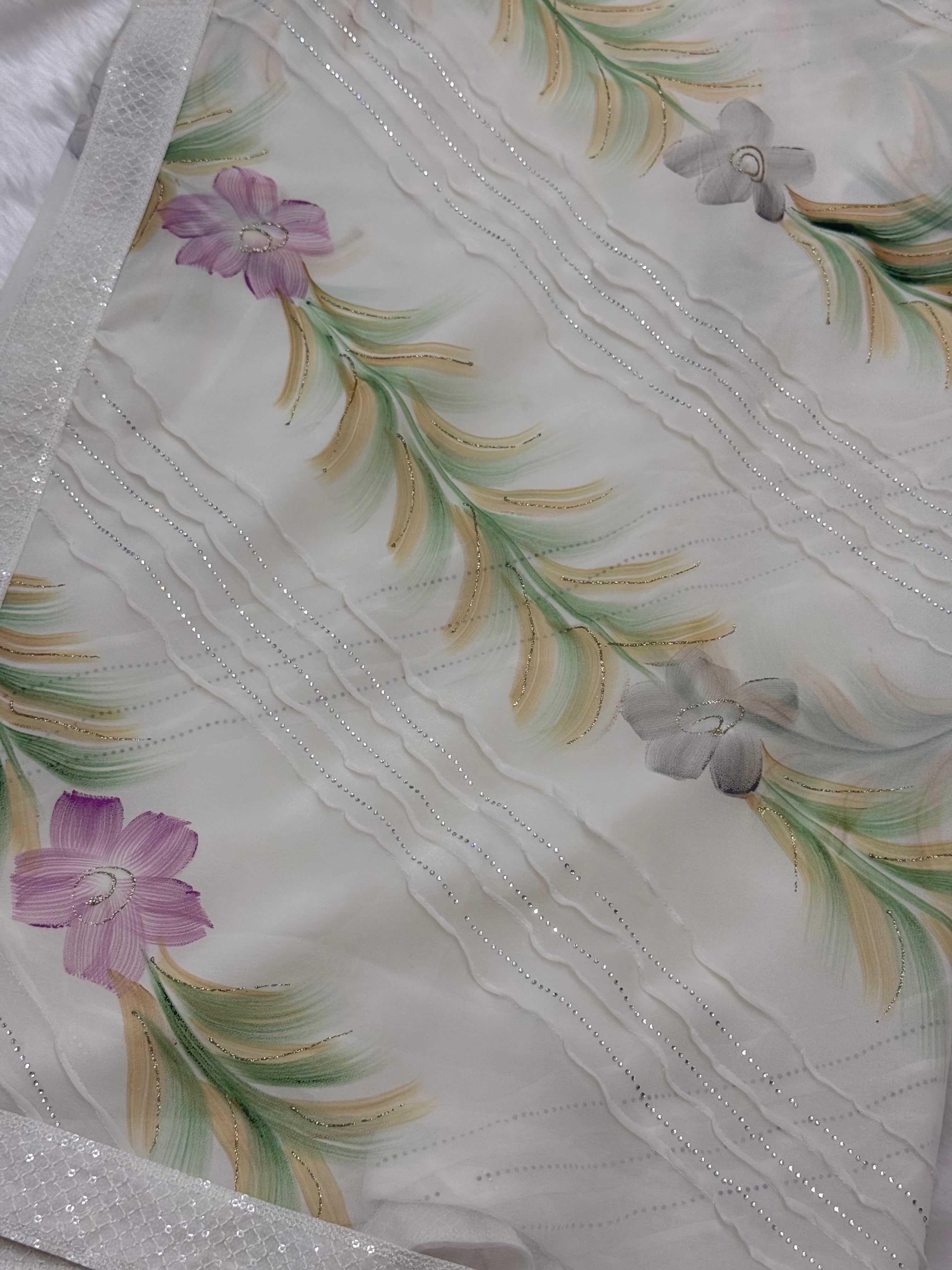 PREMIUM DESIGNER SOFT SATIN CREPE SAREE - OFFWHITE