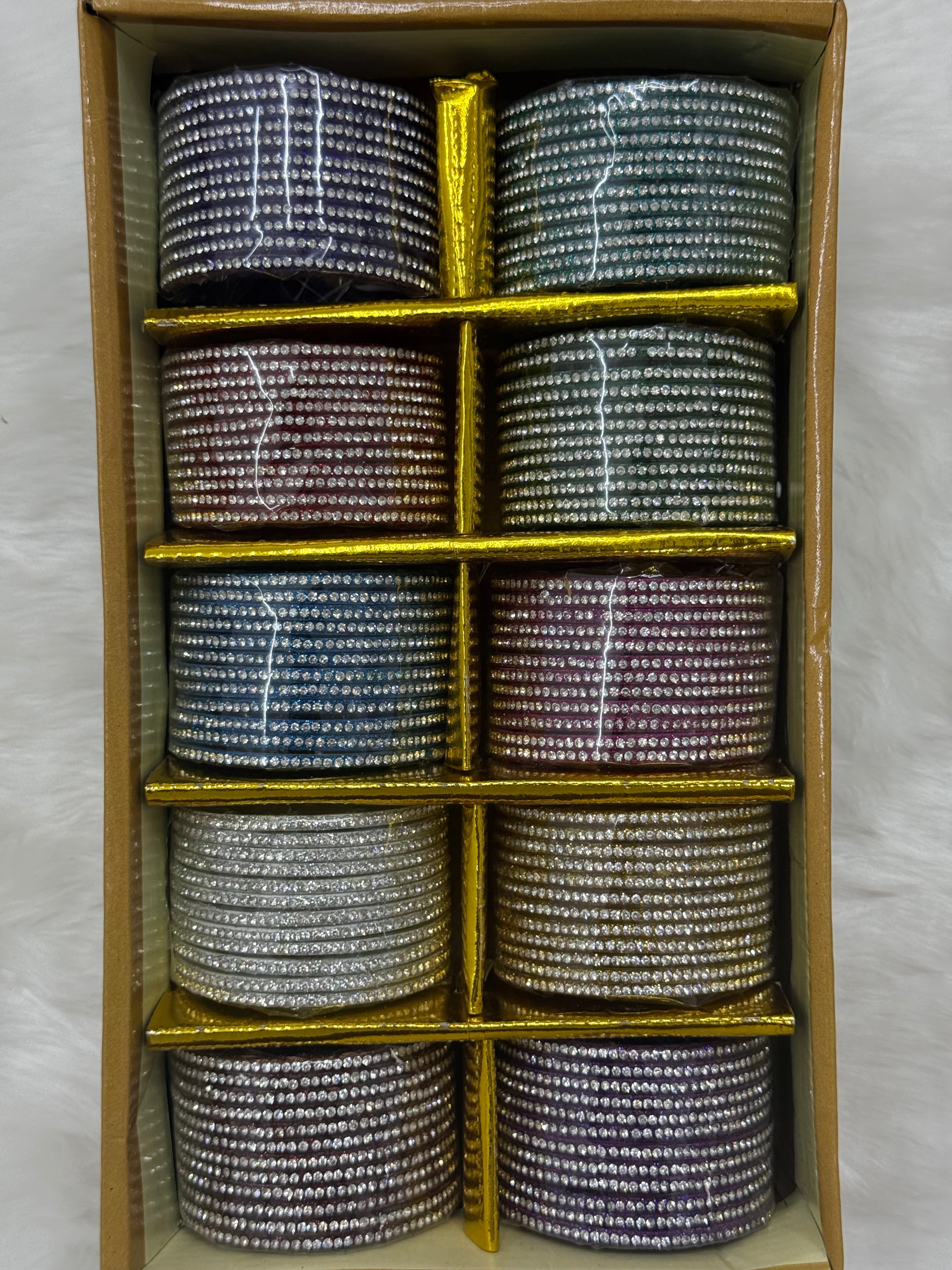 PREMIUM CUBIC WORK GLASS BANGLES - 10 COLOUR MIX(BOX OF 120PCS)