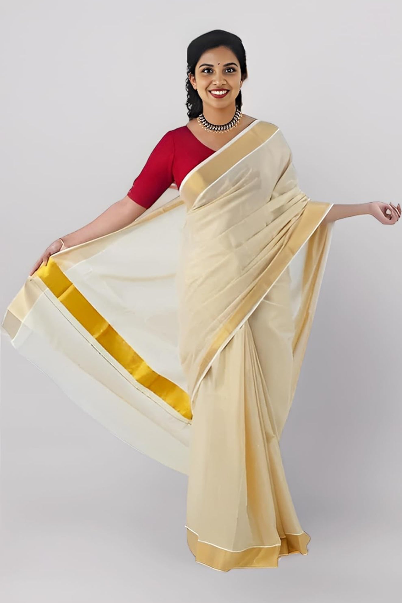 KASAVU PLAIN TISSUE SAREE - GOLD