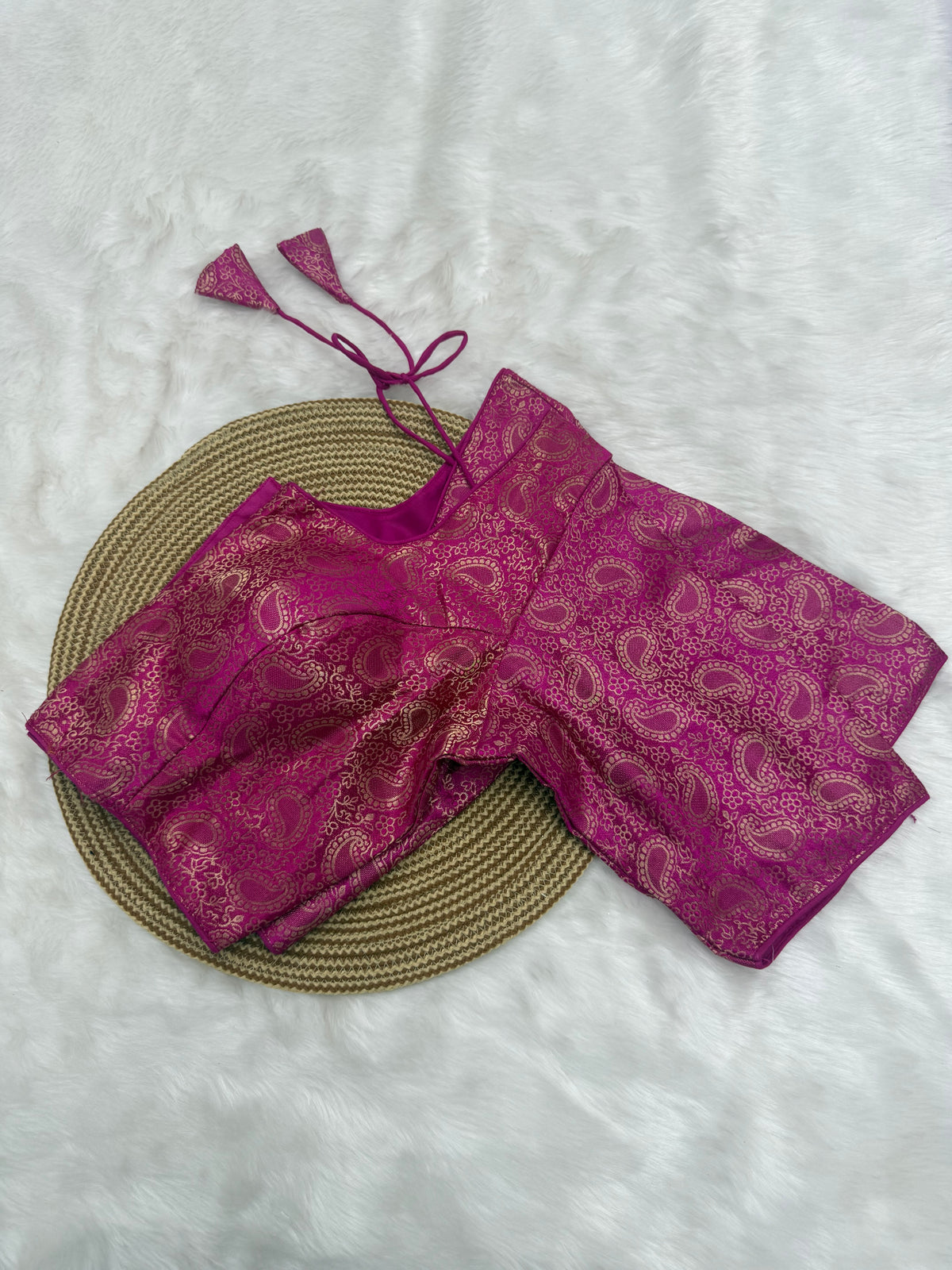 DESIGNER JACQUARD READY TO WEAR SAREE BLOUSE - PINK