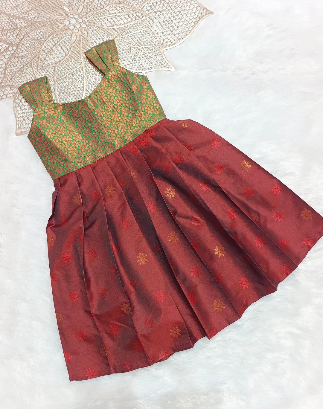 GREEN MAROON NEW BORN FROCK