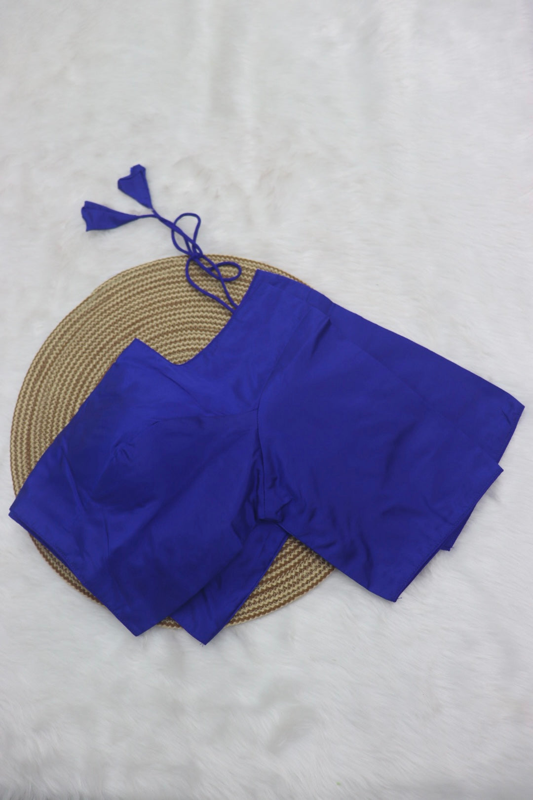 PLAIN SILK READY TO WEAR SAREE BLOUSE - ROYAL BLUE