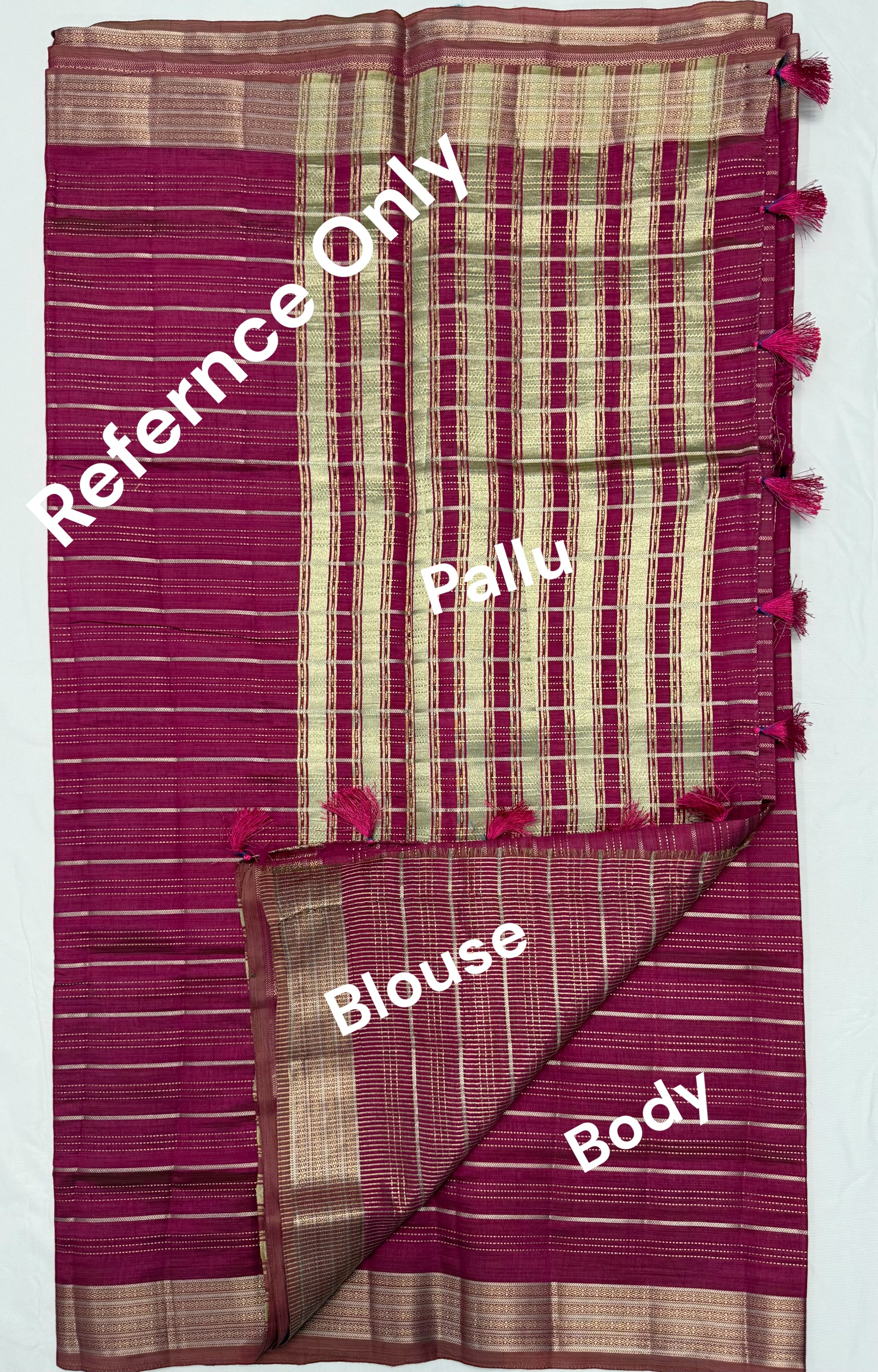 TUSSAR SILK SAREE WITH ZARI BORDER - PUNCH