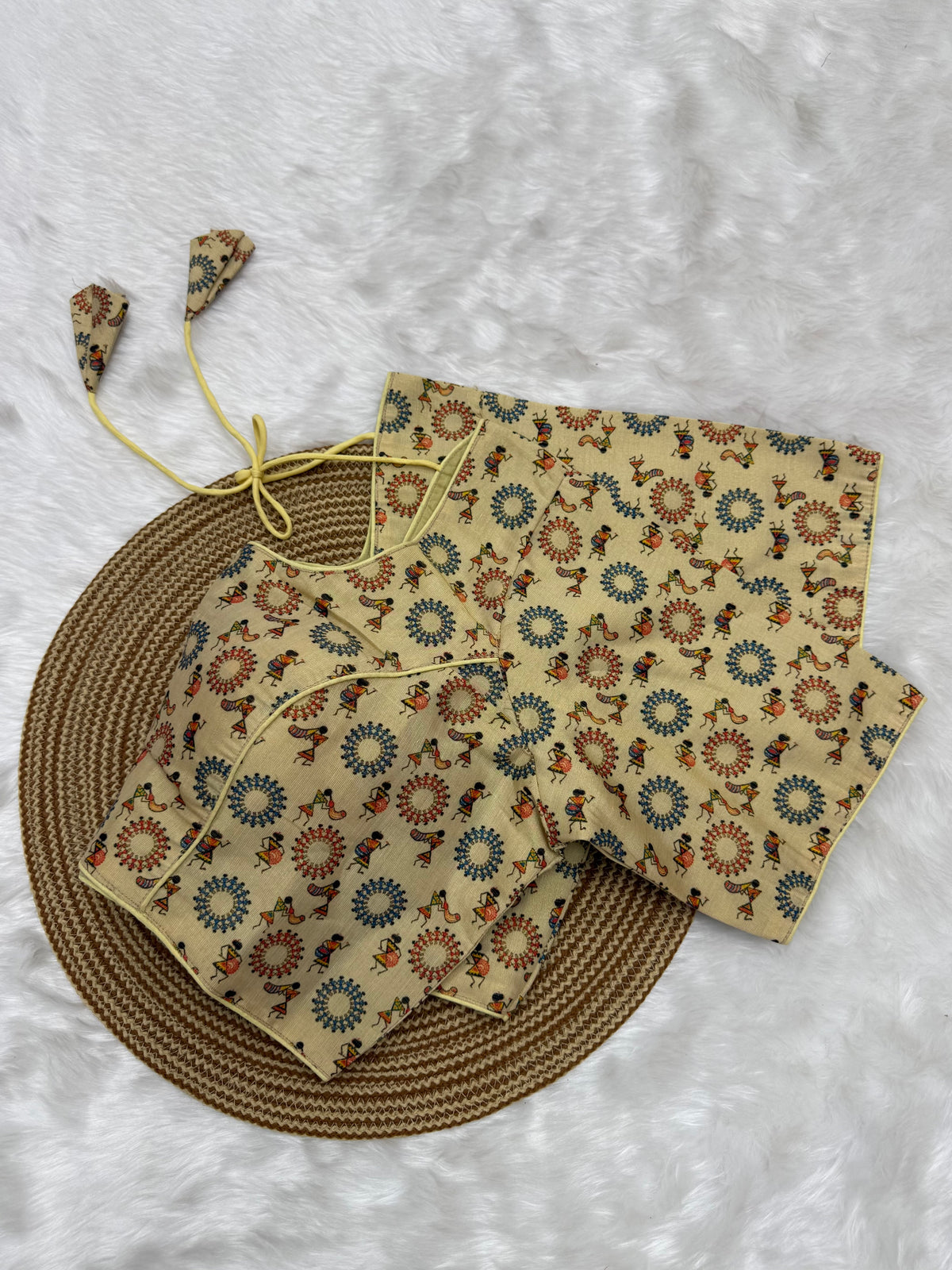 KALAMKARI PRINTED READYMADE BLOUSE - CREAM