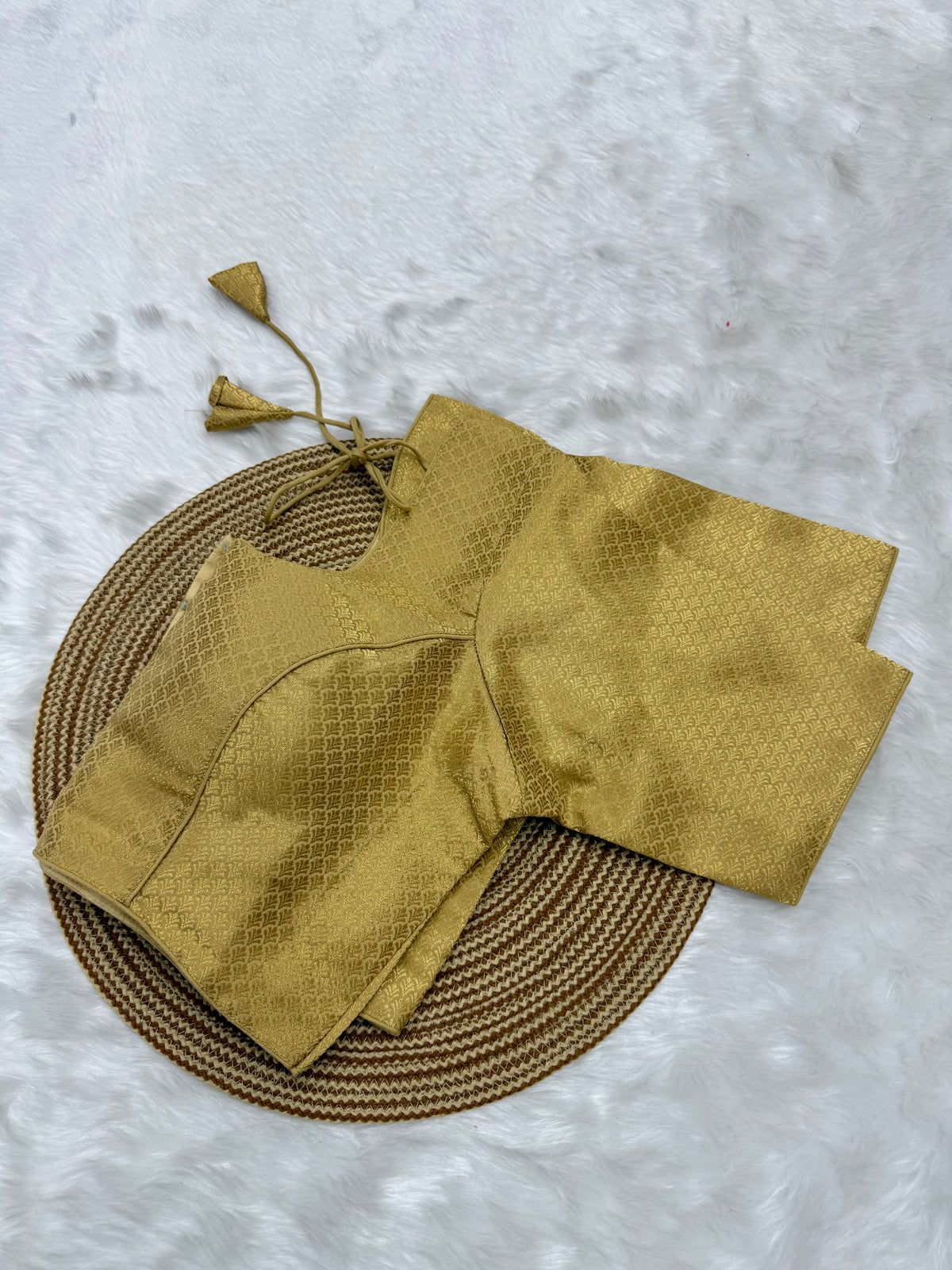 DESIGNER JACQUARD READY TO WEAR SAREE BLOUSE - GOLD