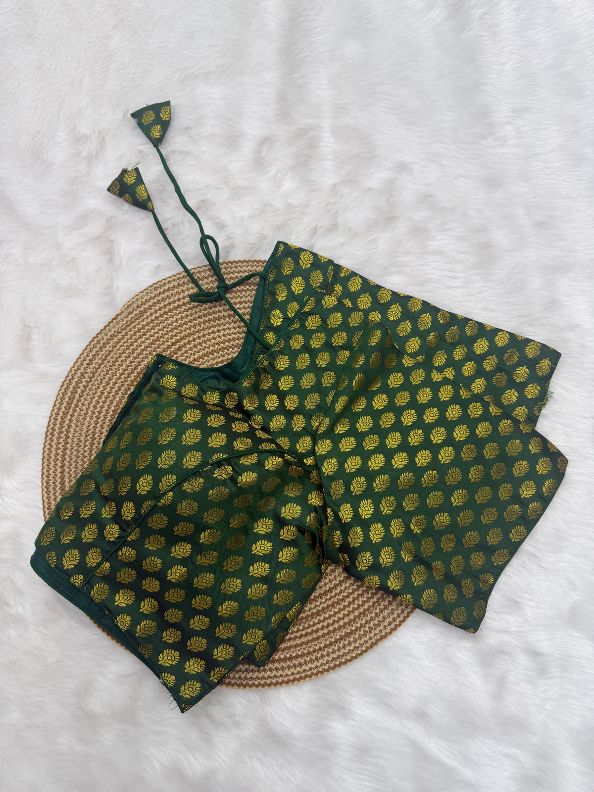 DESIGNER JACQUARD READY TO WEAR SAREE BLOUSE  - GREEN